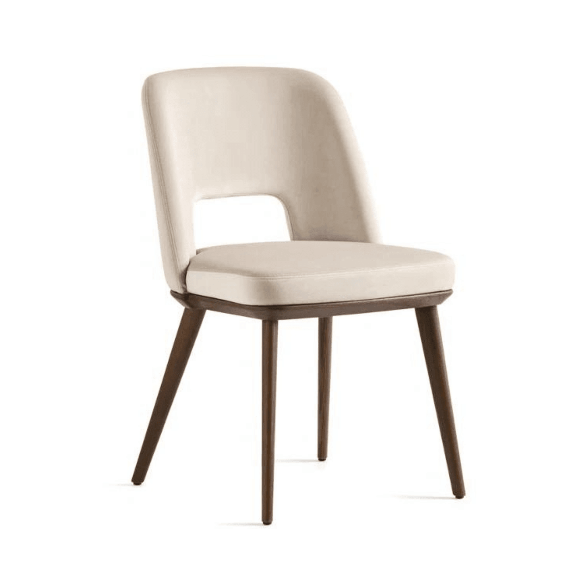 Krzesło aksamitne FOYER kremowy z drewnianą podstawą Calligaris ciemnobrązowa Eye on Design