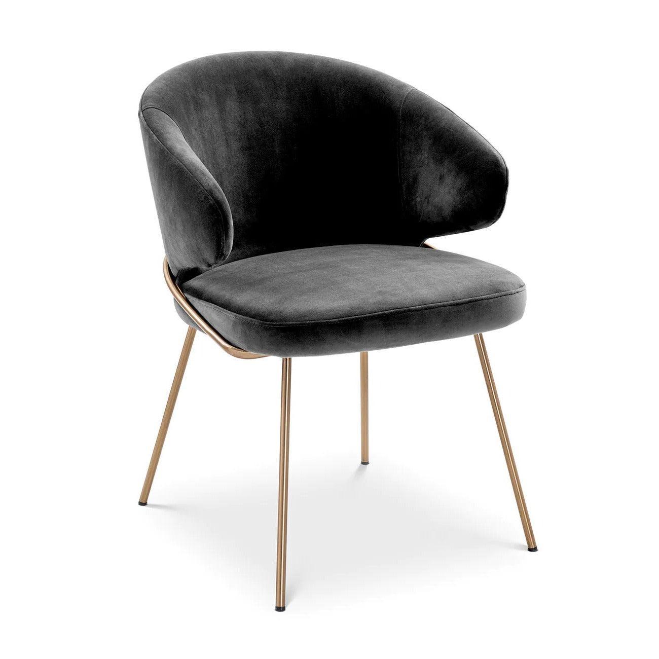 Krzesło aksamitne KINLEY ciemnoszary z mosiężnym wykończeniem Eichholtz Eye on Design