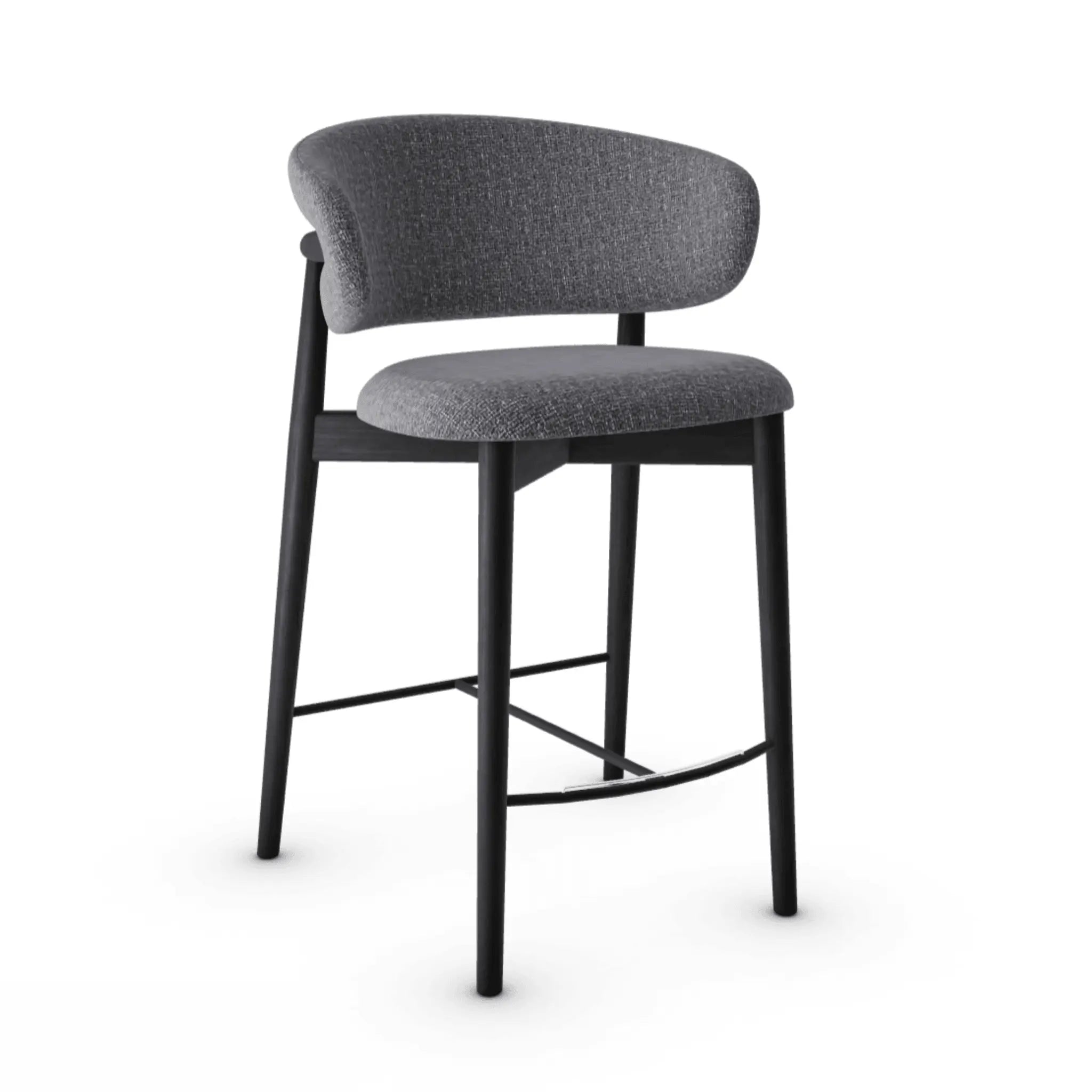 Krzesło barowe OLEANDRO boucle antracytowy z drewnianą podstawą – tkanina bouclé, Calligaris