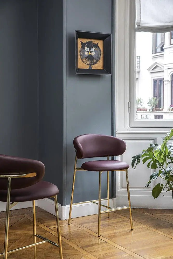 Krzesło barowe OLEANDRO koniakowa ekoskóra z metalową podstawą Calligaris Eye on Design