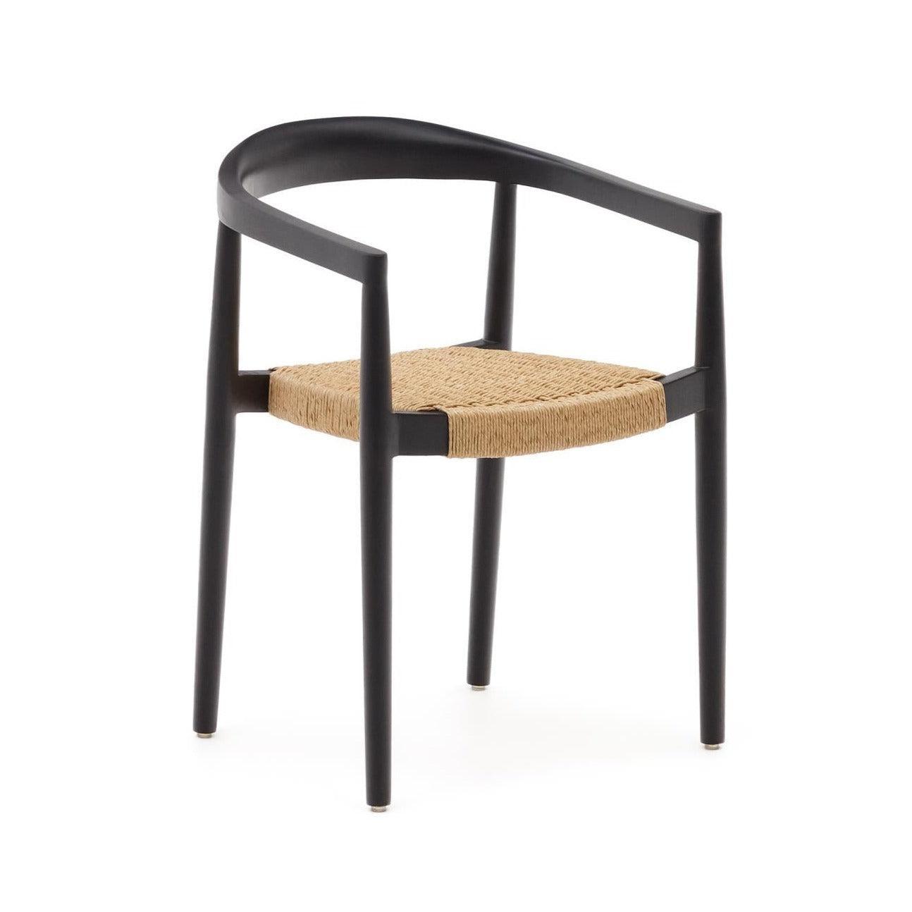 Krzesło ogrodowe YDALIA czarne drewno tekowe z beżową liną La Forma Eye on Design
