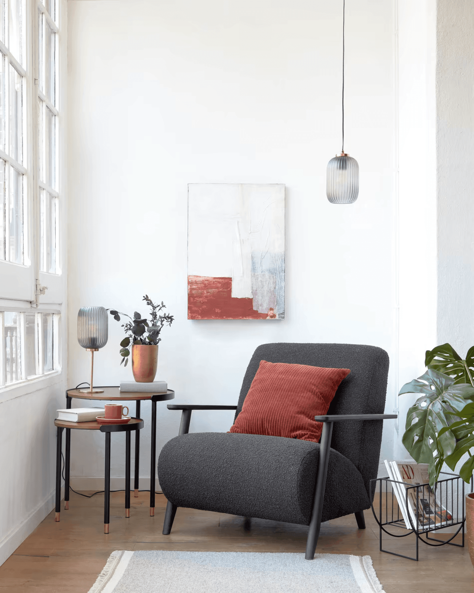 Lampa wisząca HESTIA mosiądz z szarym szkłem La Forma Eye on Design