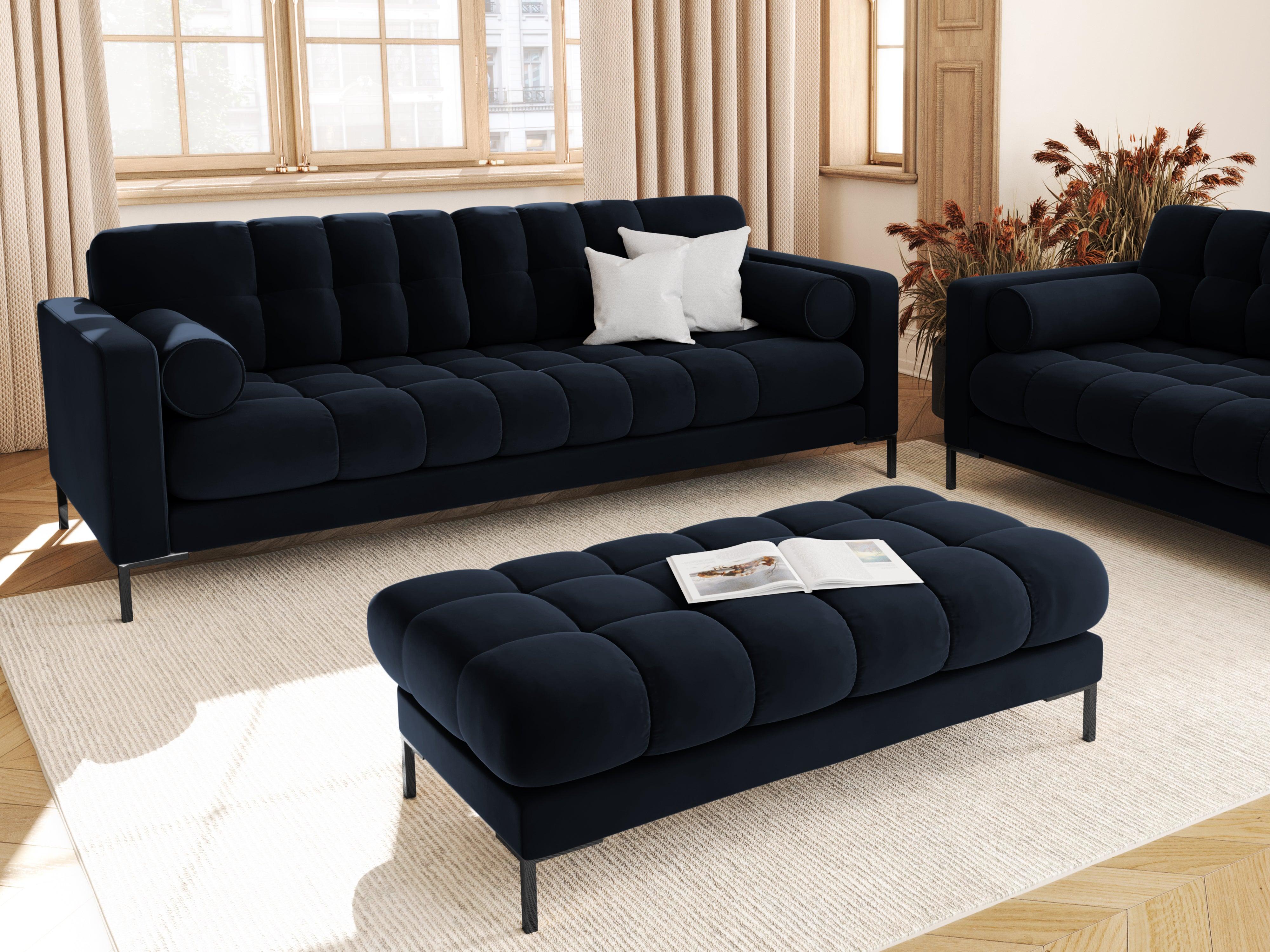 Ławka aksamitna BALI ciemnoniebieski z czarną podstawą Cosmopolitan Design Eye on Design