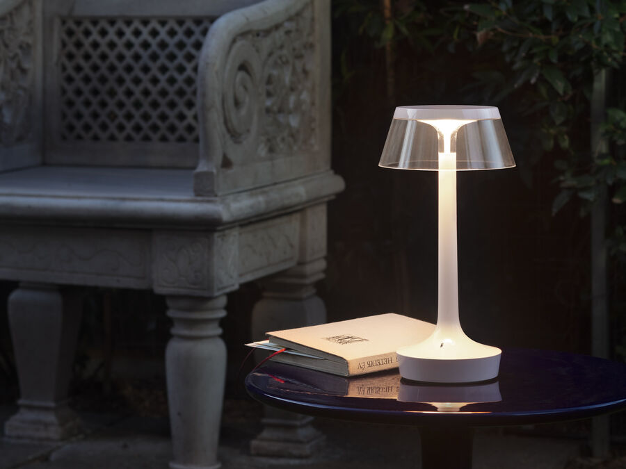 Tragbare Lampe BON JOUR UNPLUGGED weiß mit transparentem Schirm