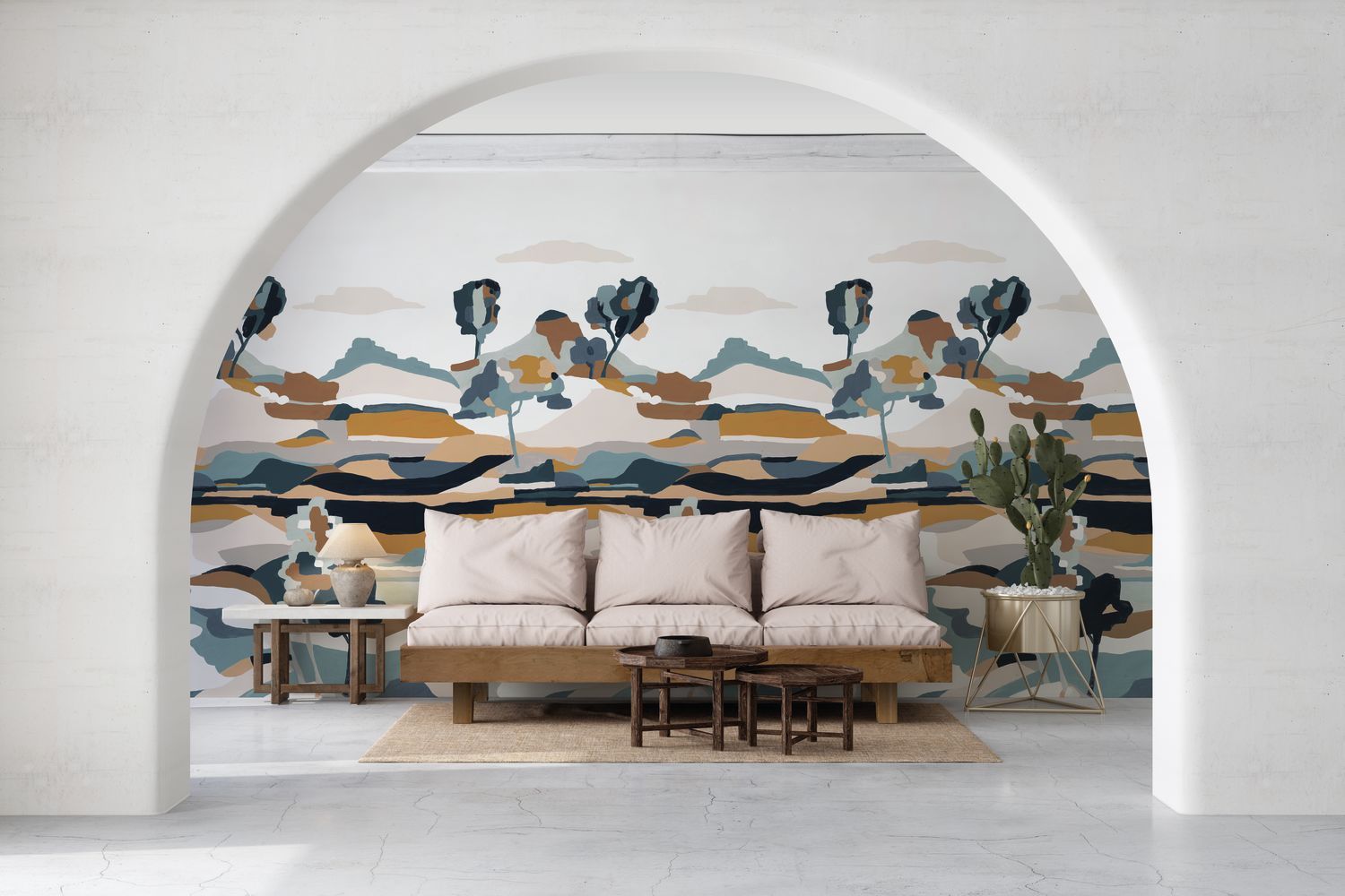 Abstraktes Wandbild mit Landschaft LE BASSIN grün mit beige