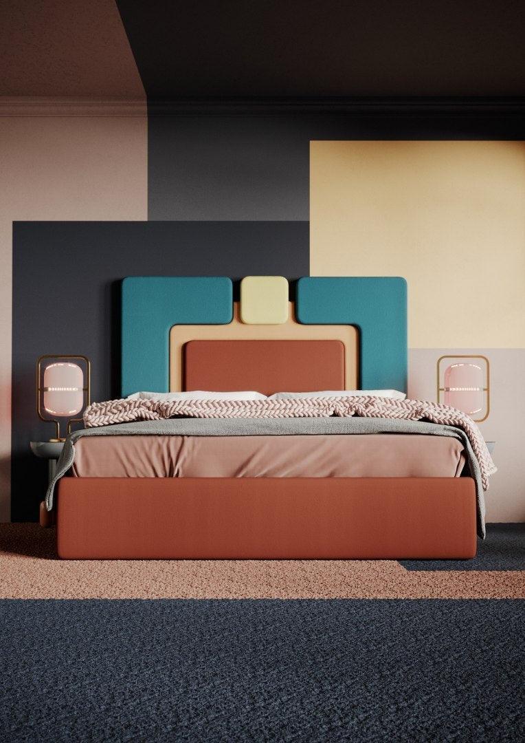 Łóżko tapicerowane PLUM 6 granatowy z zielonym Happy Barok Eye on Design