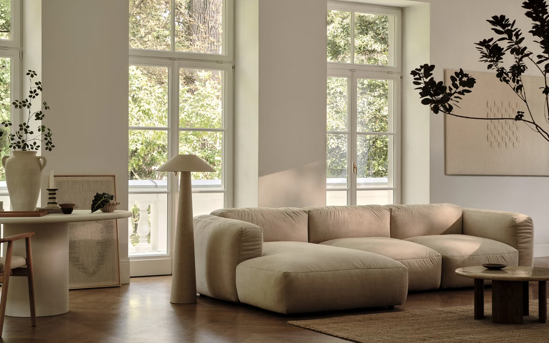 Right -sided velvet corner with Martin Gray table