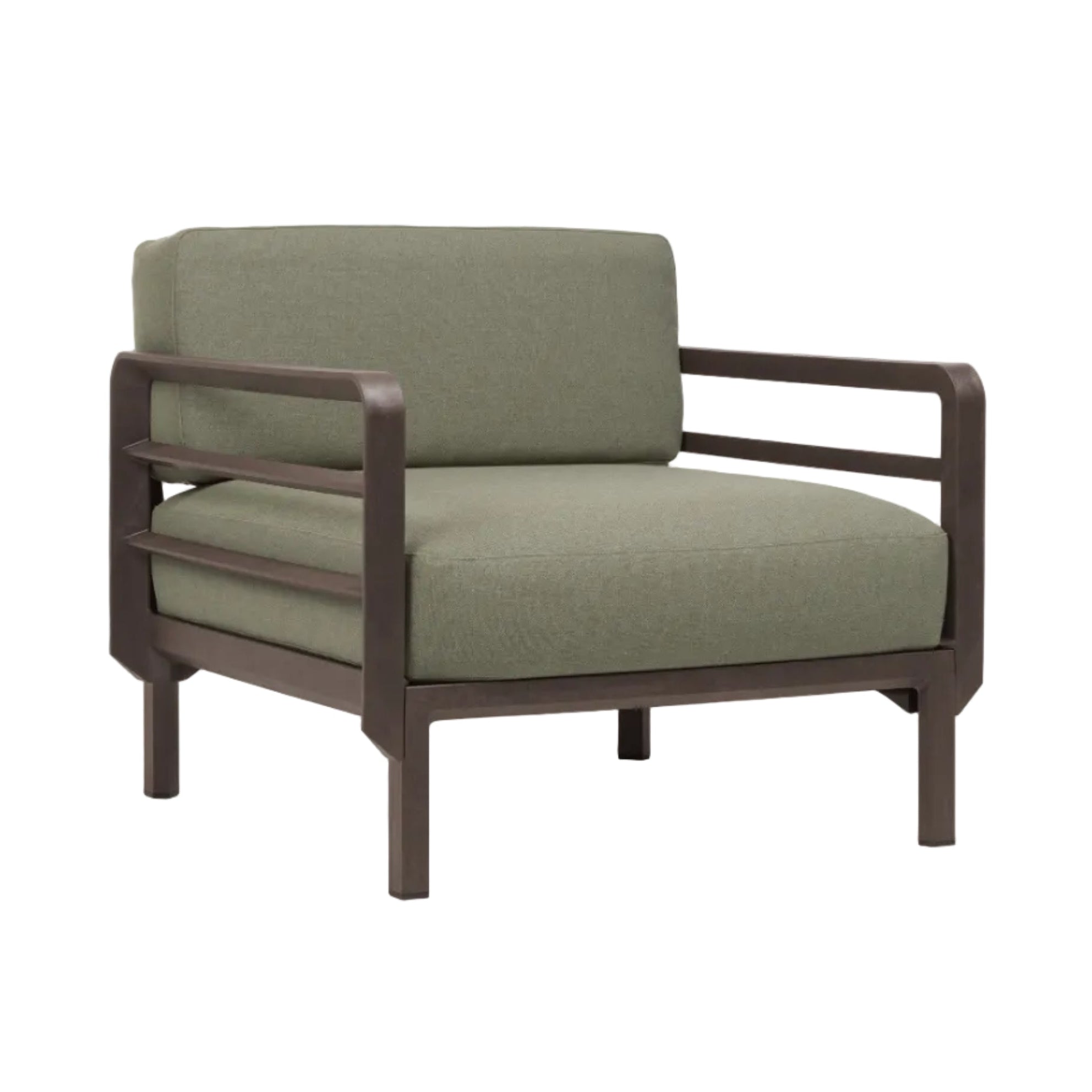 Outdoor Armchair MAXIMO Thyme Green with Brown Base