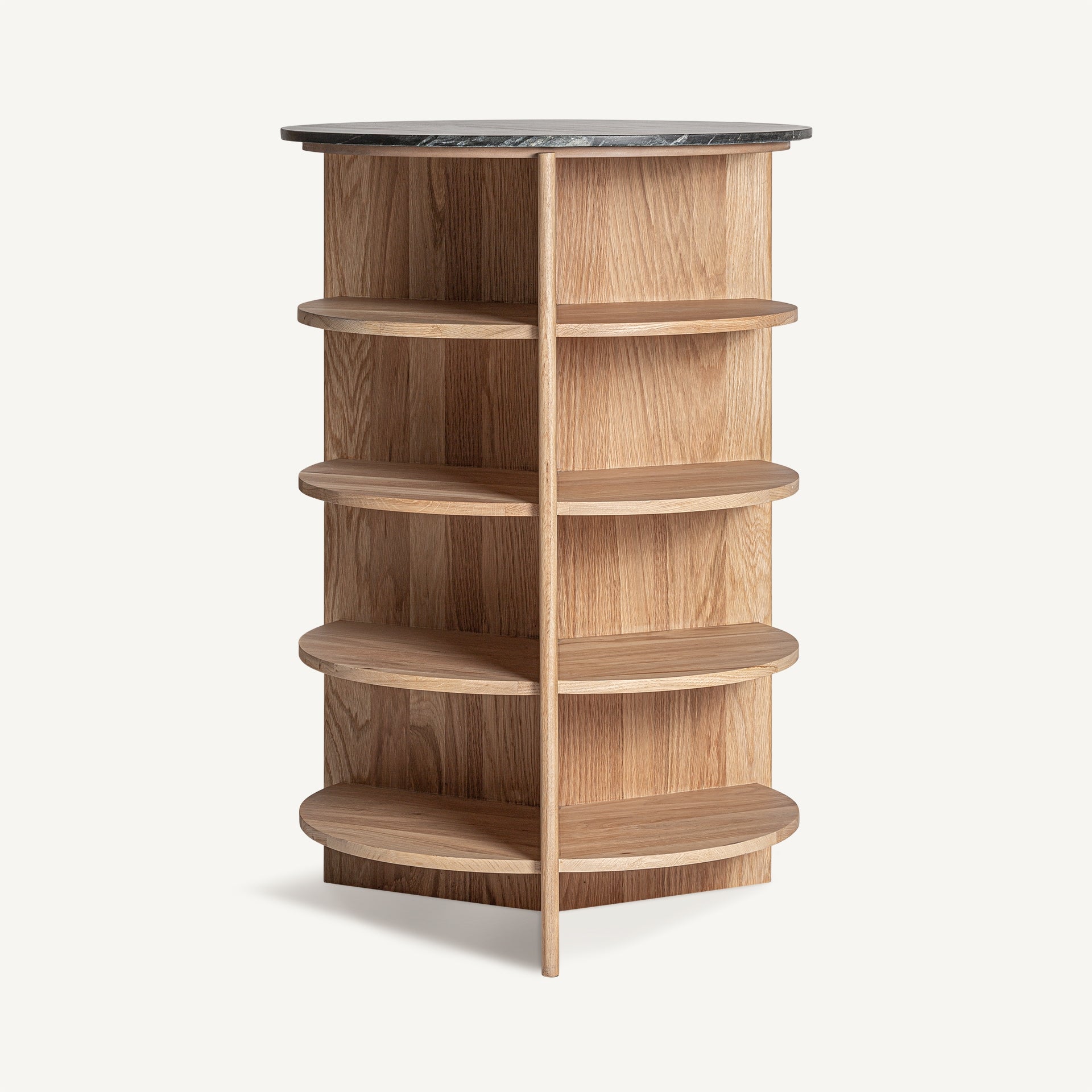 NARA Side Table in Oak Wood with Black Marble Top