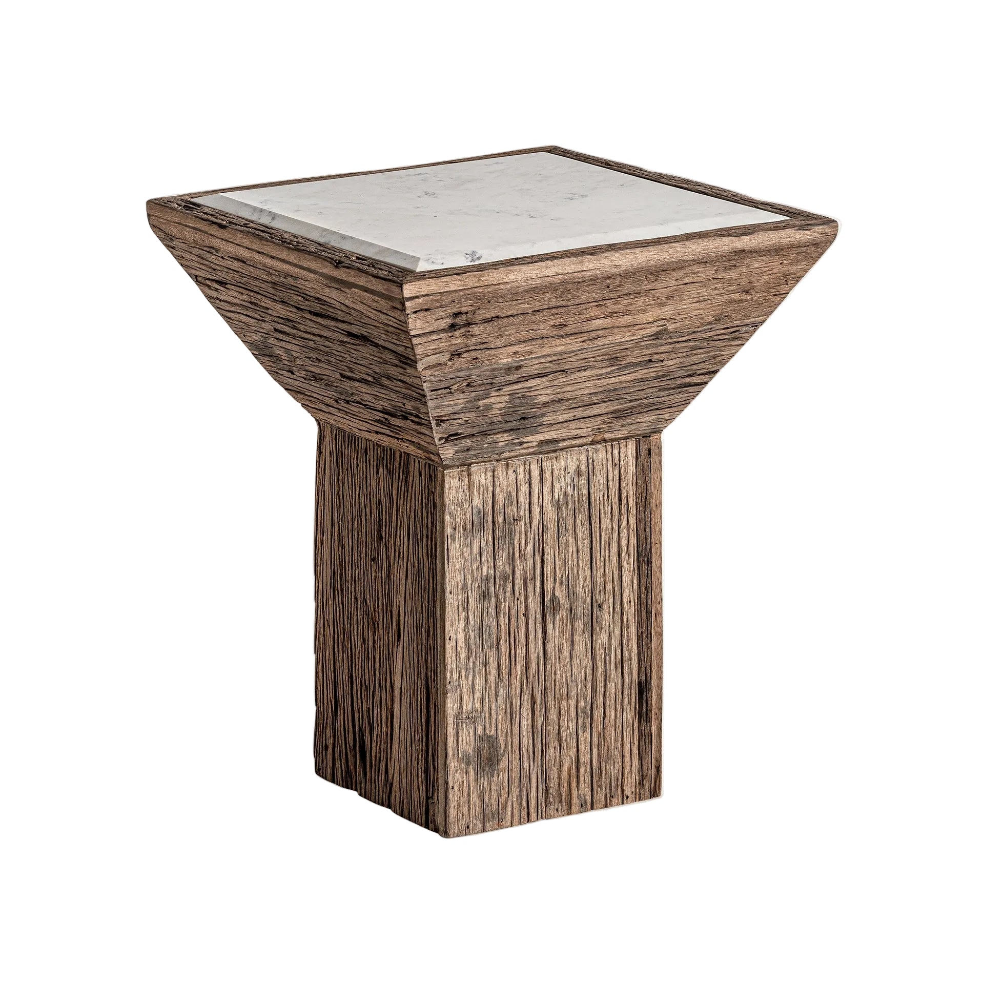 Beistelltisch SAMSUN aus recyceltem Kiefernholz mit Marmorplatte