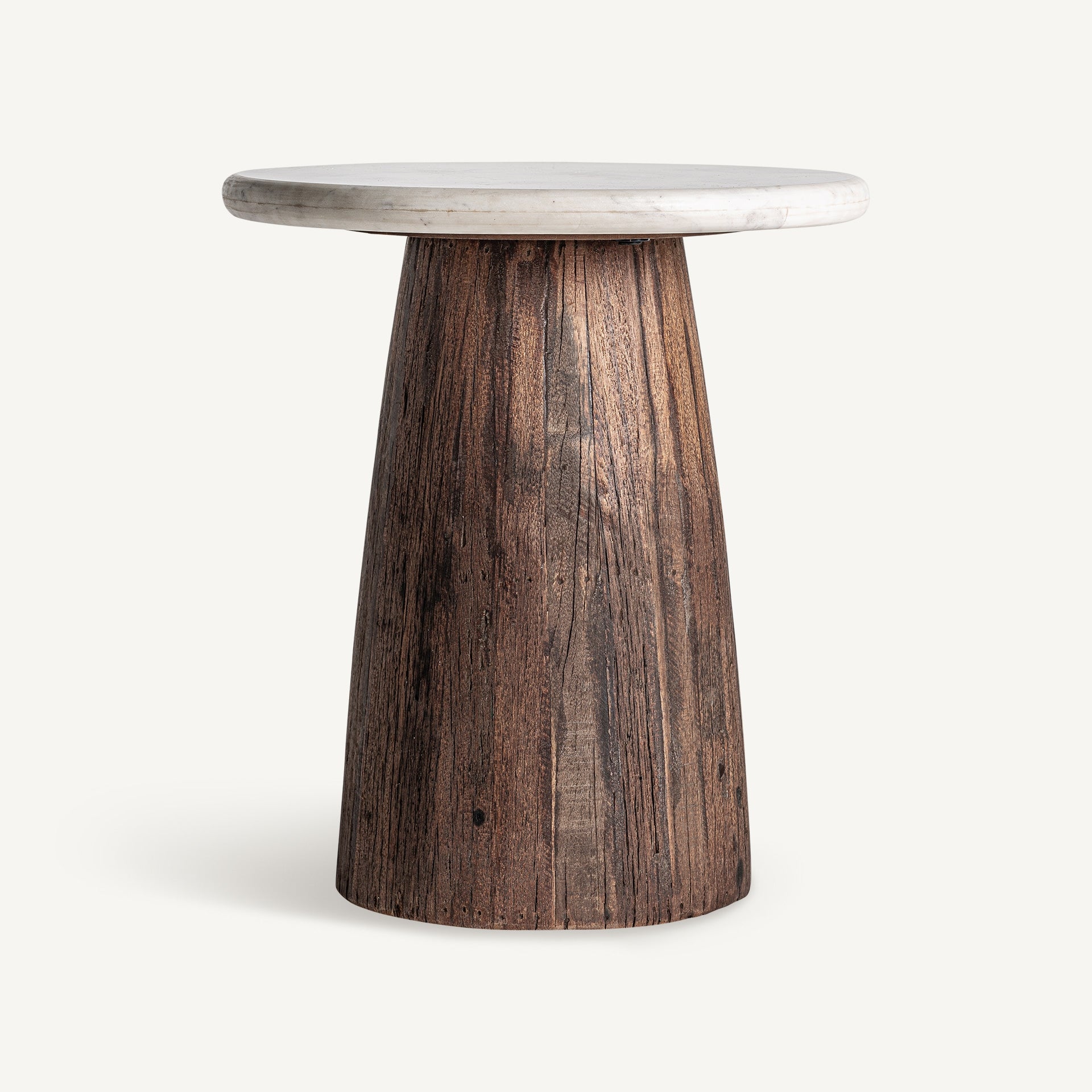 Beistelltisch SKORUP aus recyceltem Holz mit Marmorplatte