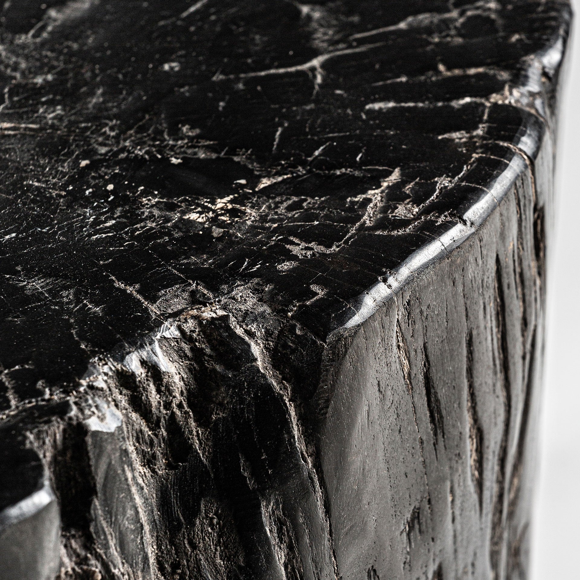 Beistelltisch TELTI schwarzes, versteinertes Holz