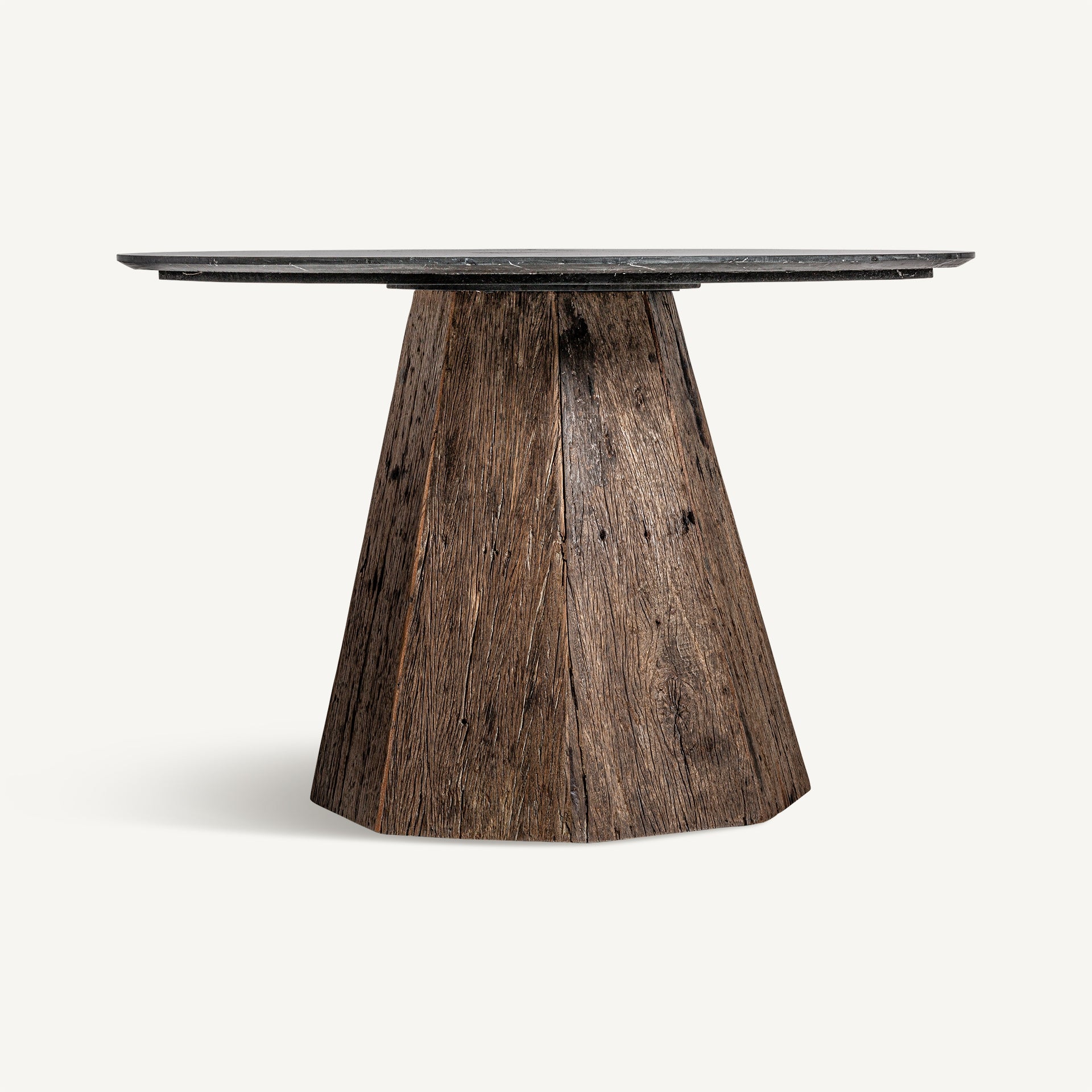 Runder Tisch WALDING aus recyceltem Holz mit Marmorplatte