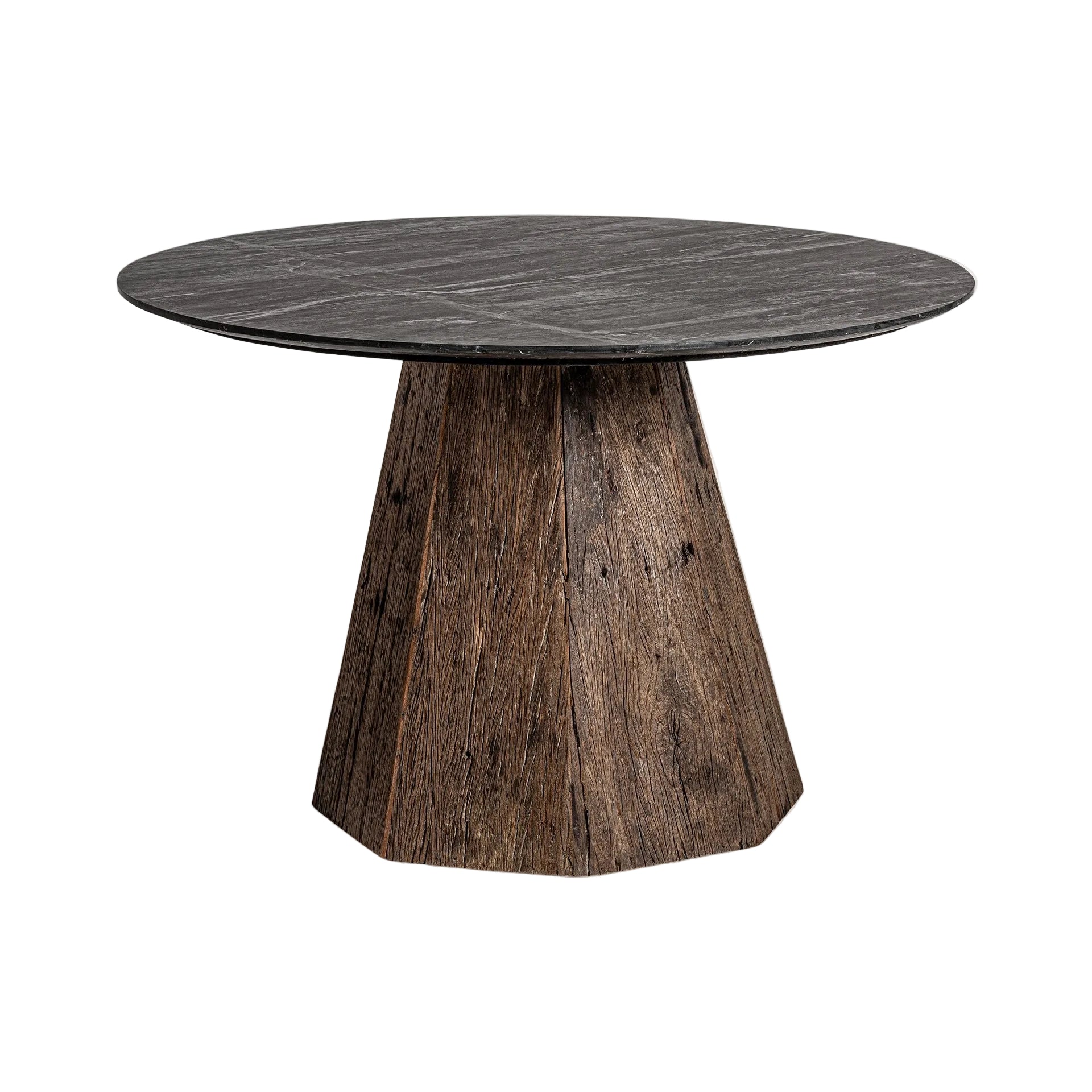 Runder Tisch WALDING aus recyceltem Holz mit Marmorplatte