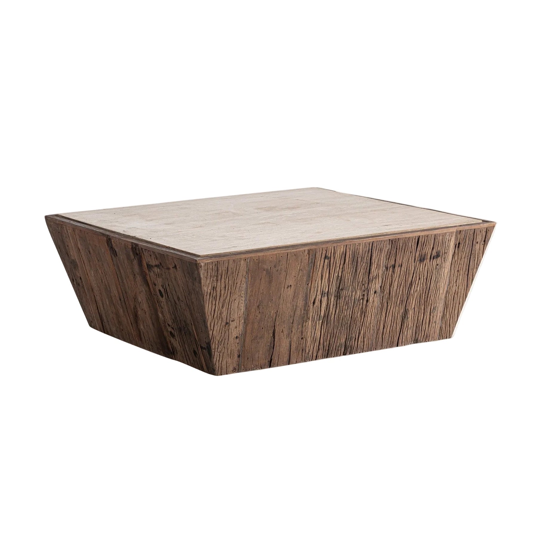 MERKEM Coffee Table made of Recycled Wood with a Travertine Top