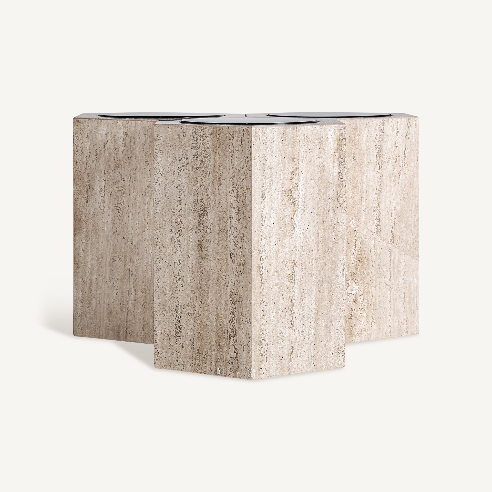 Kaffeetisch THIENNES Travertin mit braunem Glas