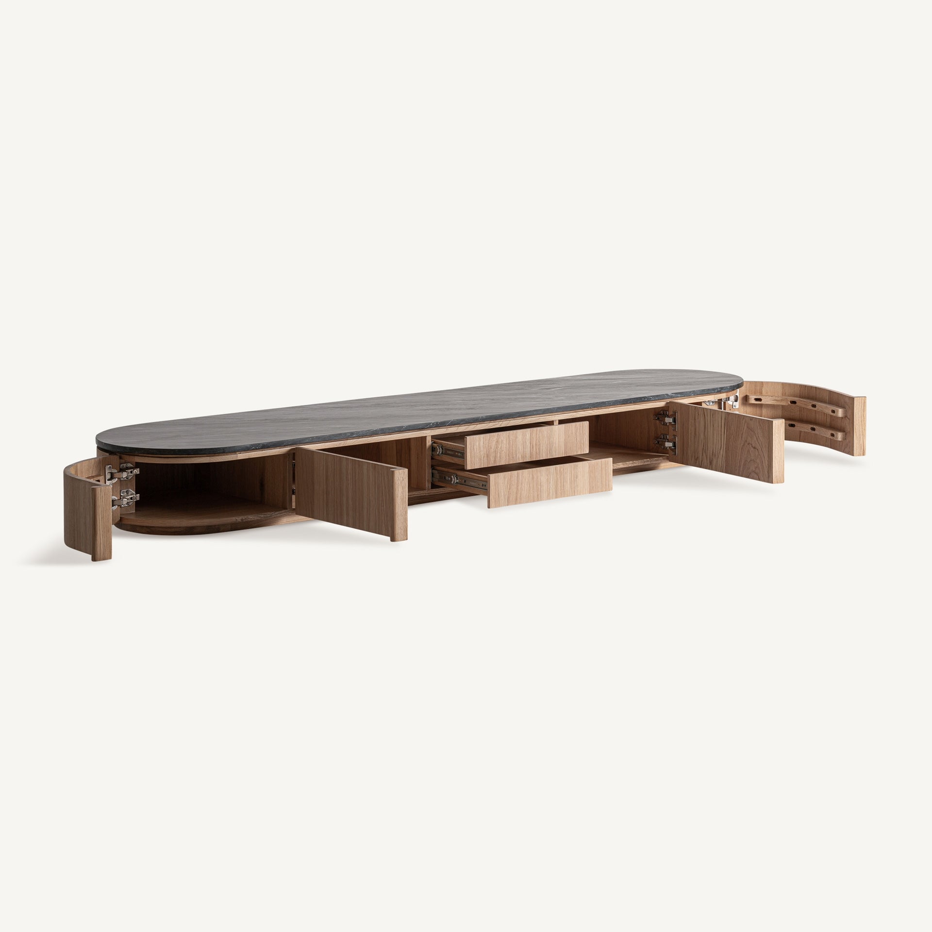 RTV-Sideboard NARA aus Eichenholz mit Marmorplatte