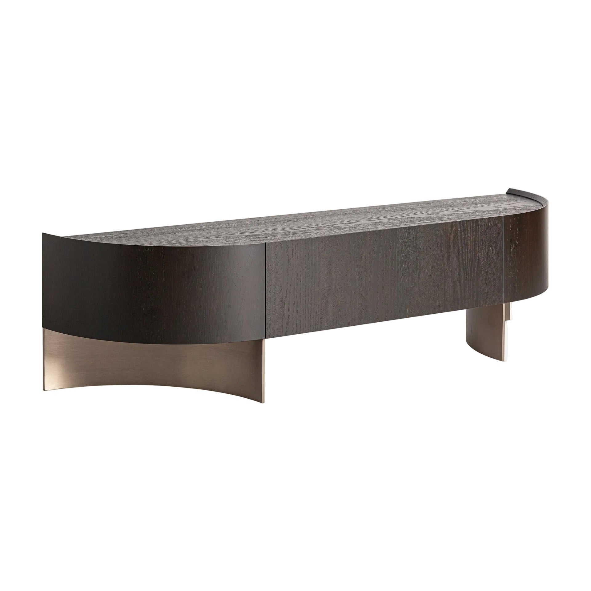 RTV-Sideboard NEUVIC dunkles Eichenfurnier mit goldener Basis