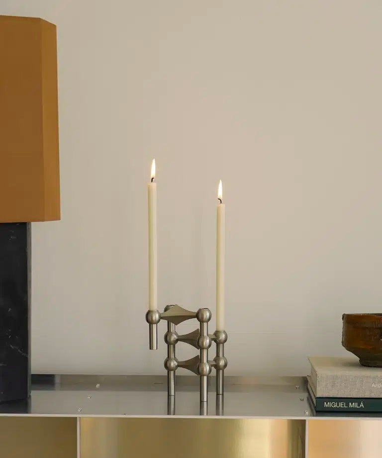 STOFF NAGEL Brushed Chrome Candle Holder Set
