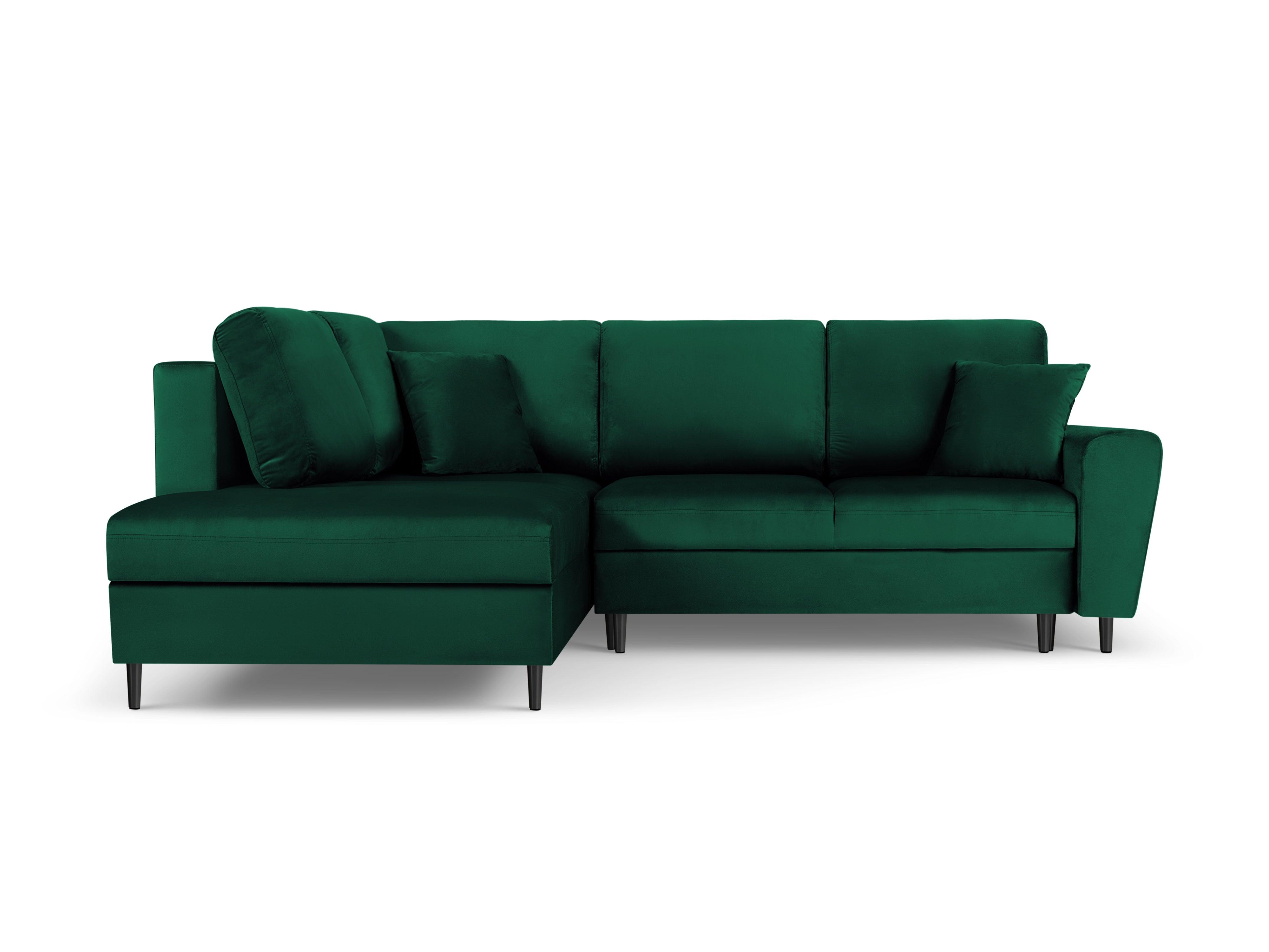 Narożnik 5-osobowy lewostronny z funkcją spania KYOTO butelkowa zieleń z czarną podstawą Cosmopolitan Design Eye on Design