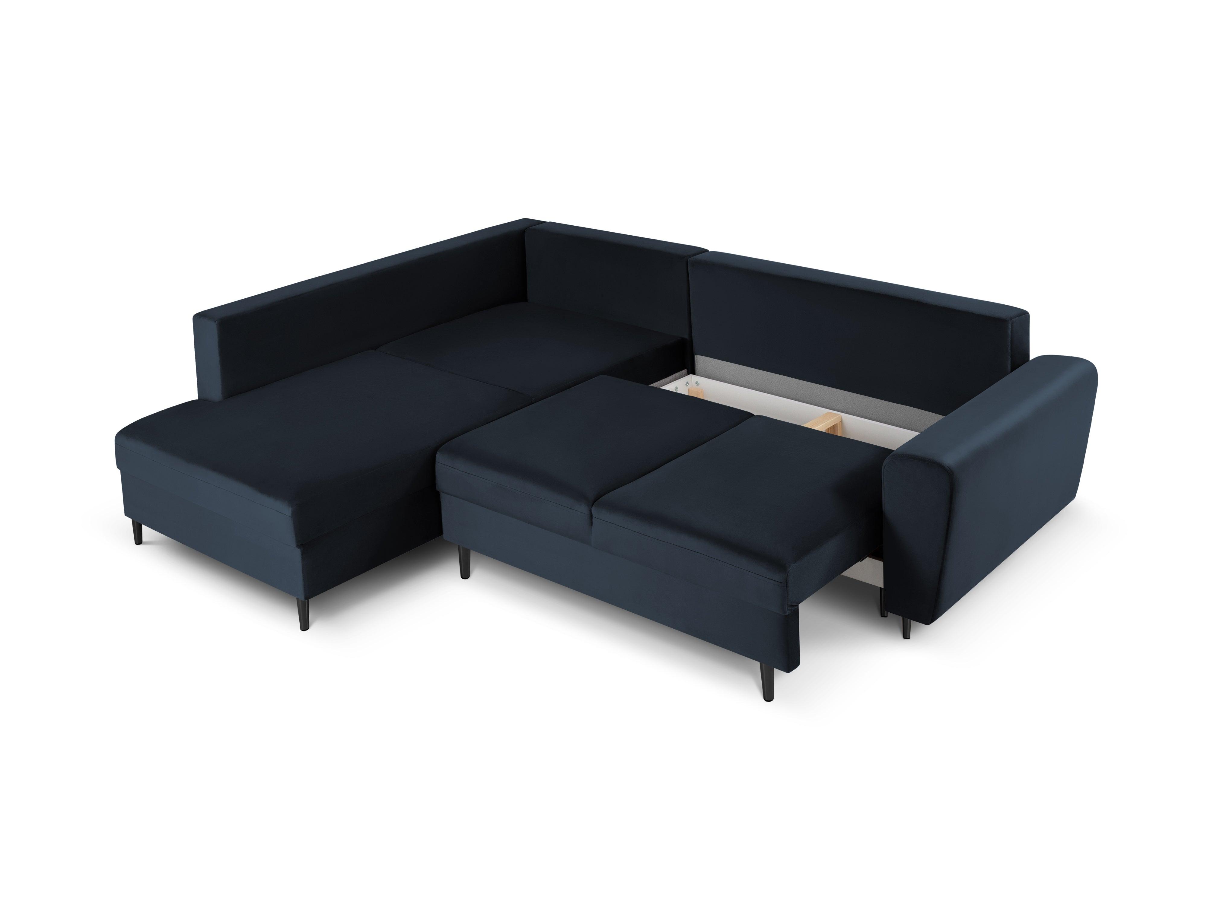 Narożnik 5-osobowy lewostronny z funkcją spania KYOTO ciemnoniebieski z czarną podstawą Cosmopolitan Design Eye on Design