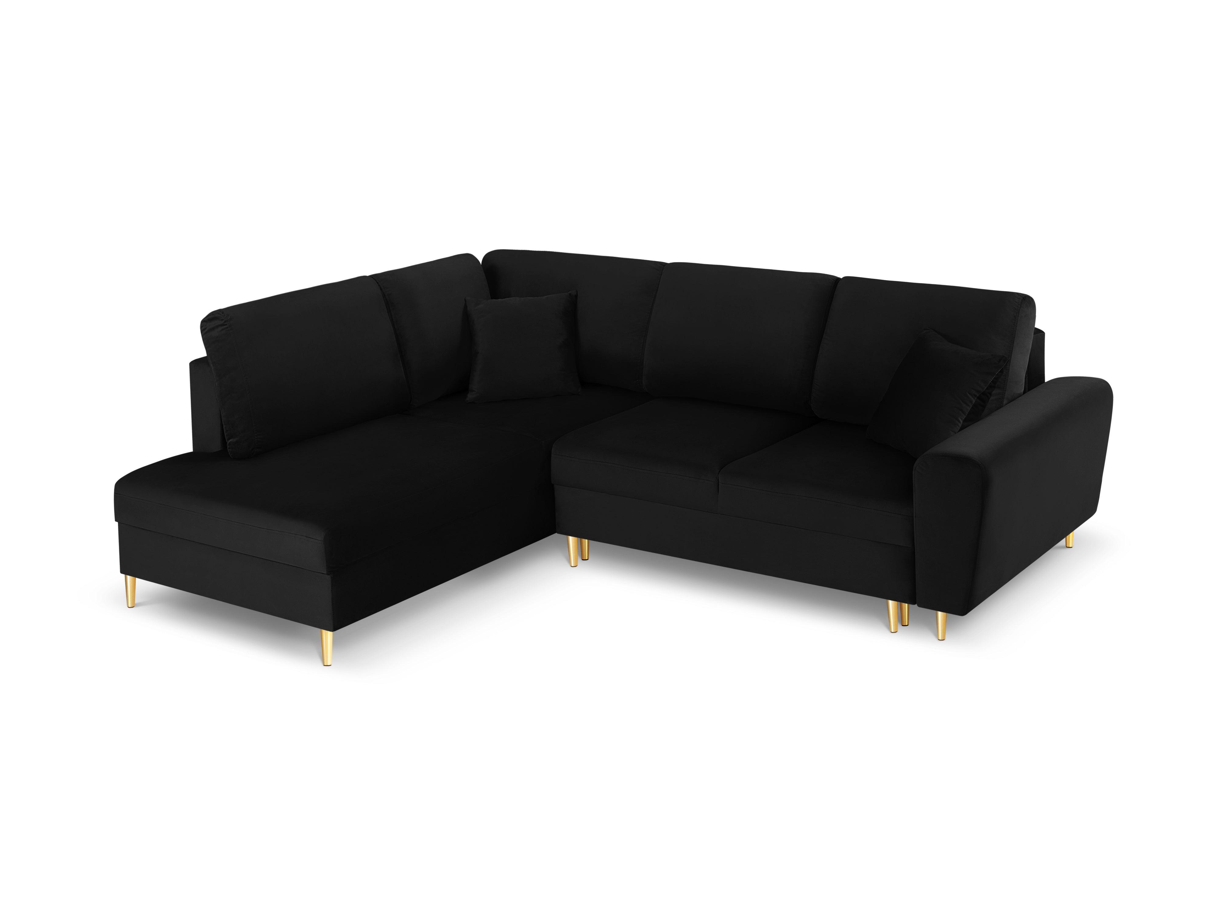 Narożnik 5-osobowy lewostronny z funkcją spania KYOTO czarny ze złotą podstawą Cosmopolitan Design Eye on Design