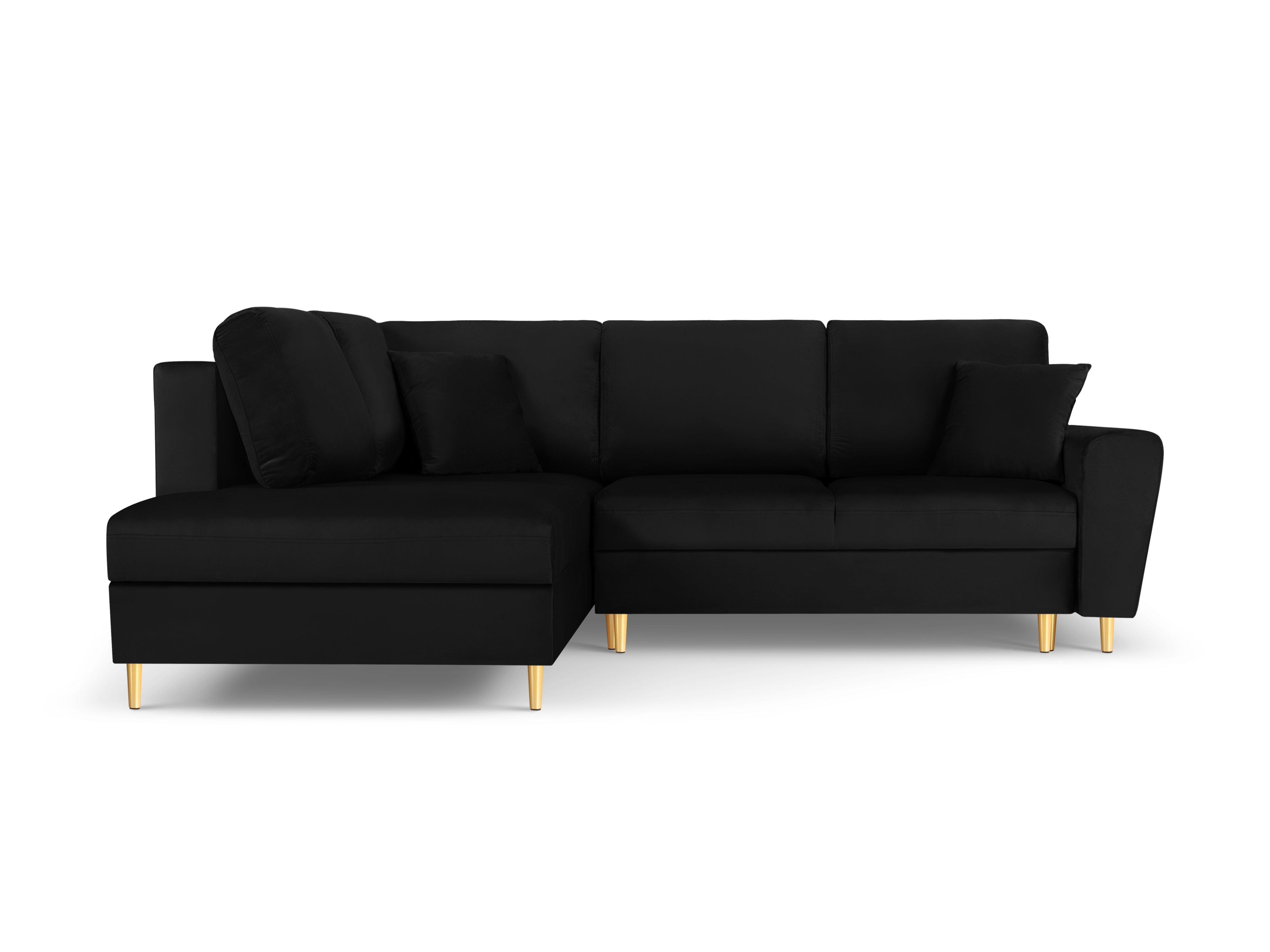 Narożnik 5-osobowy lewostronny z funkcją spania KYOTO czarny ze złotą podstawą Cosmopolitan Design Eye on Design