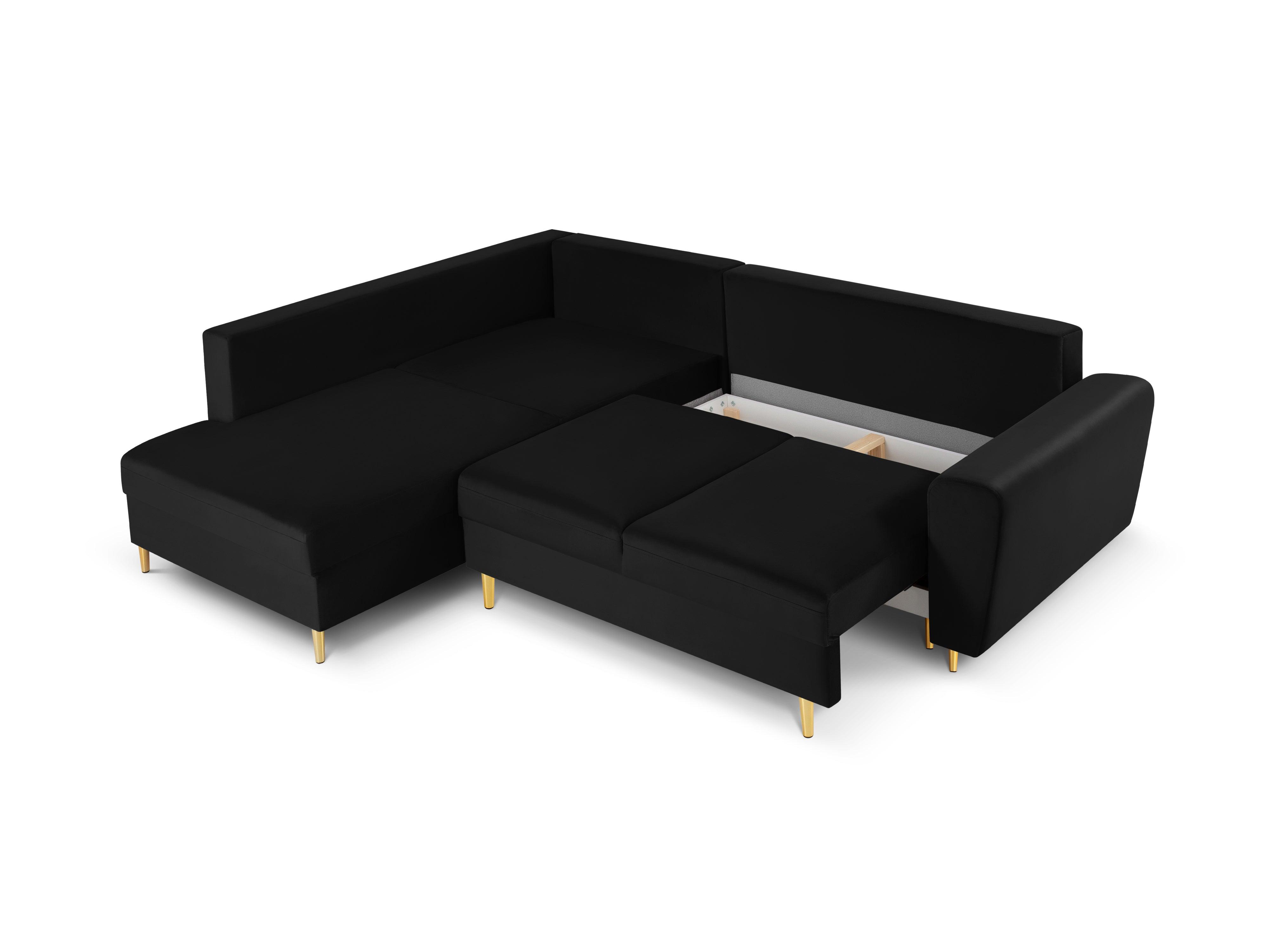 Narożnik 5-osobowy lewostronny z funkcją spania KYOTO czarny ze złotą podstawą Cosmopolitan Design Eye on Design