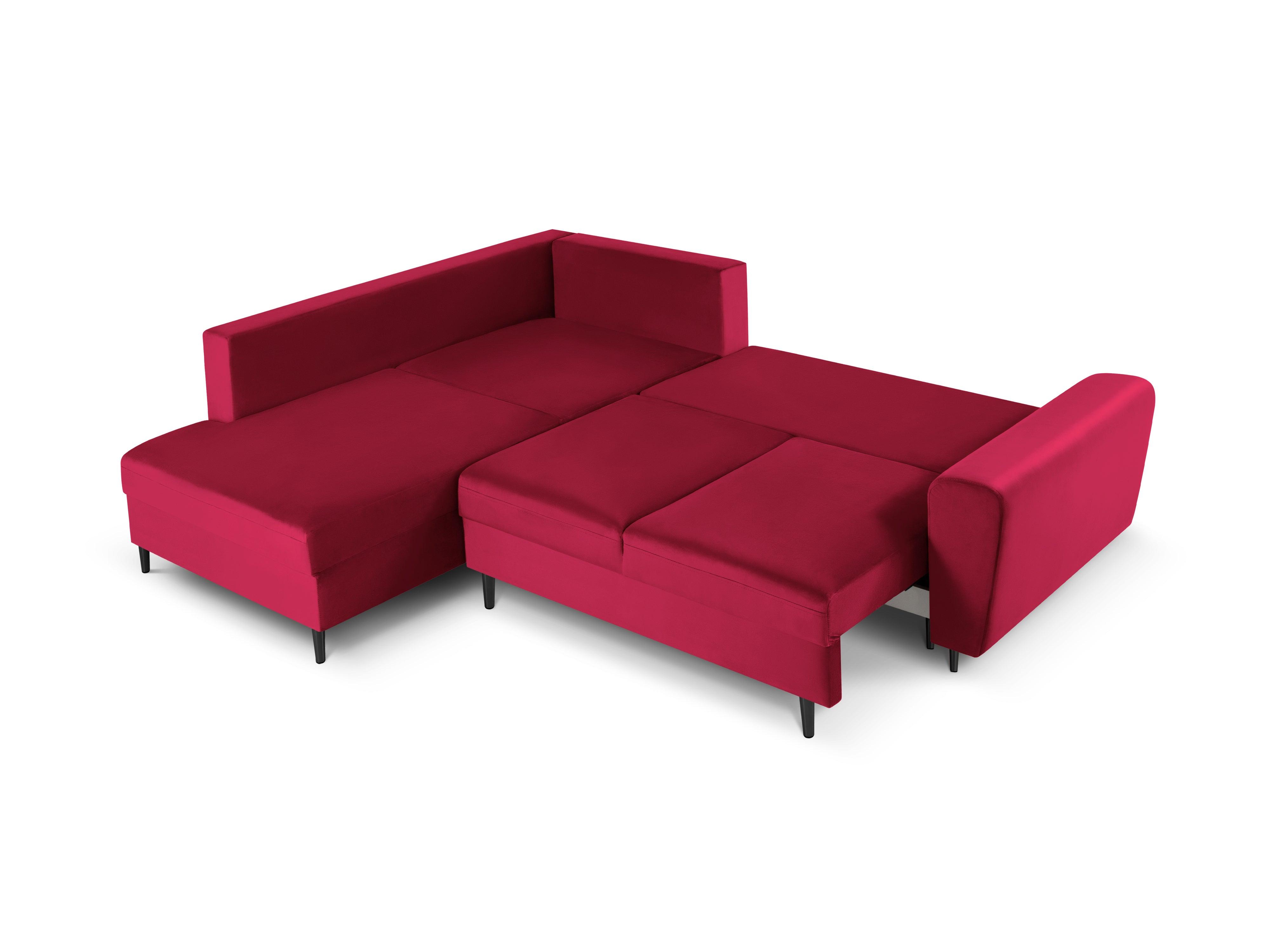 Narożnik 5-osobowy lewostronny z funkcją spania KYOTO czerwony z czarną podstawą Cosmopolitan Design Eye on Design