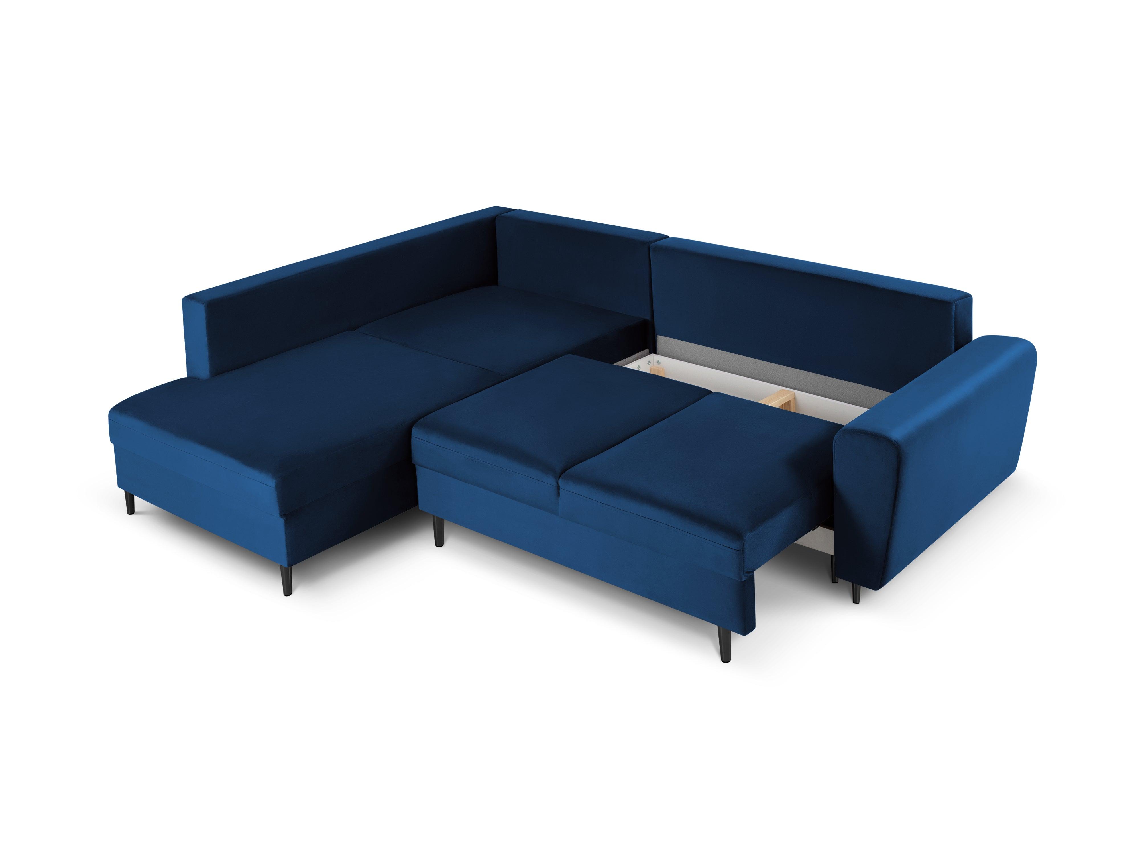 Narożnik 5-osobowy lewostronny z funkcją spania KYOTO niebieski z czarną podstawą Cosmopolitan Design Eye on Design