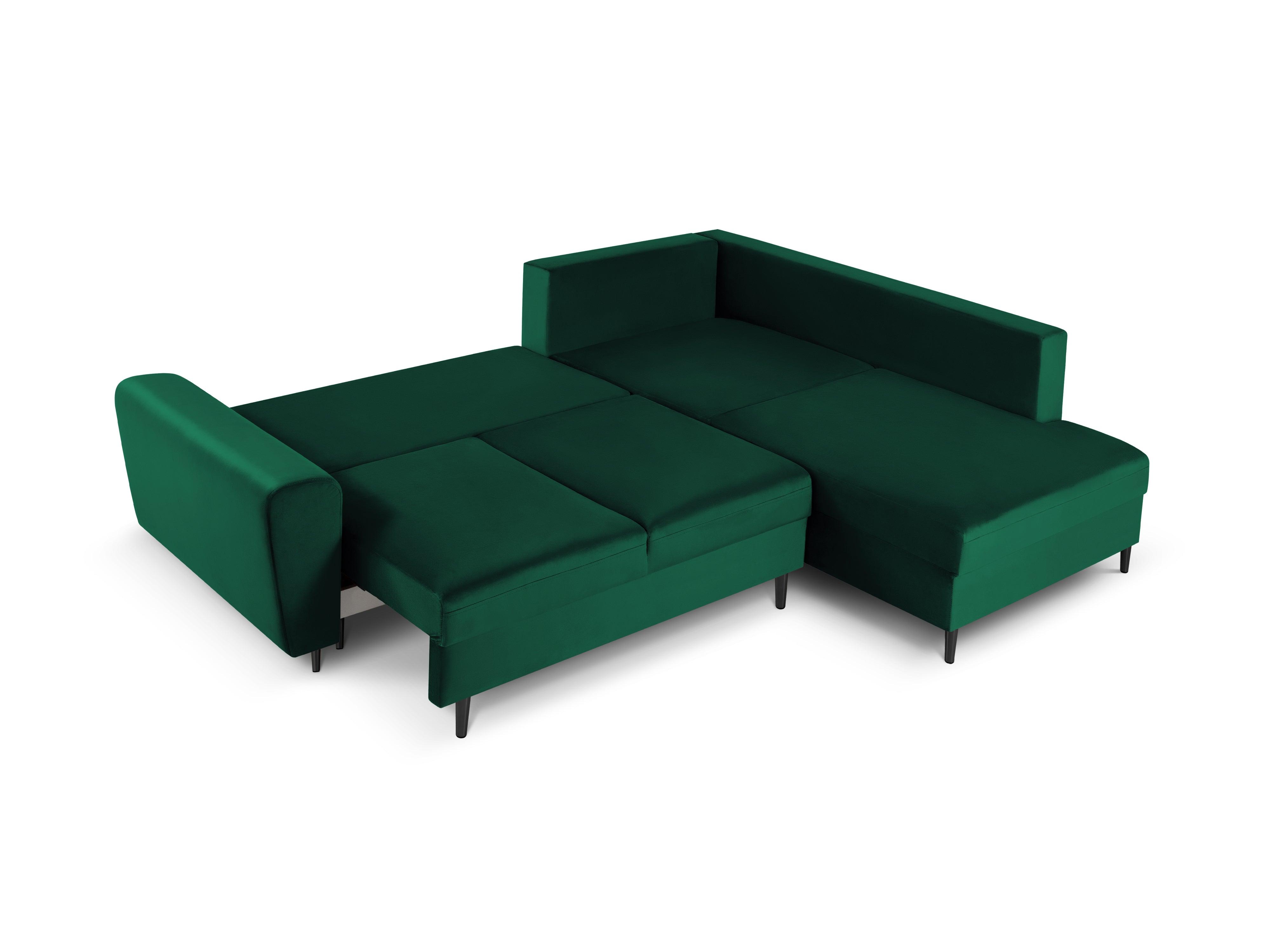 Narożnik 5-osobowy prawostronny z funkcją spania KYOTO butelkowa zieleń z czarną podstawą Cosmopolitan Design Eye on Design