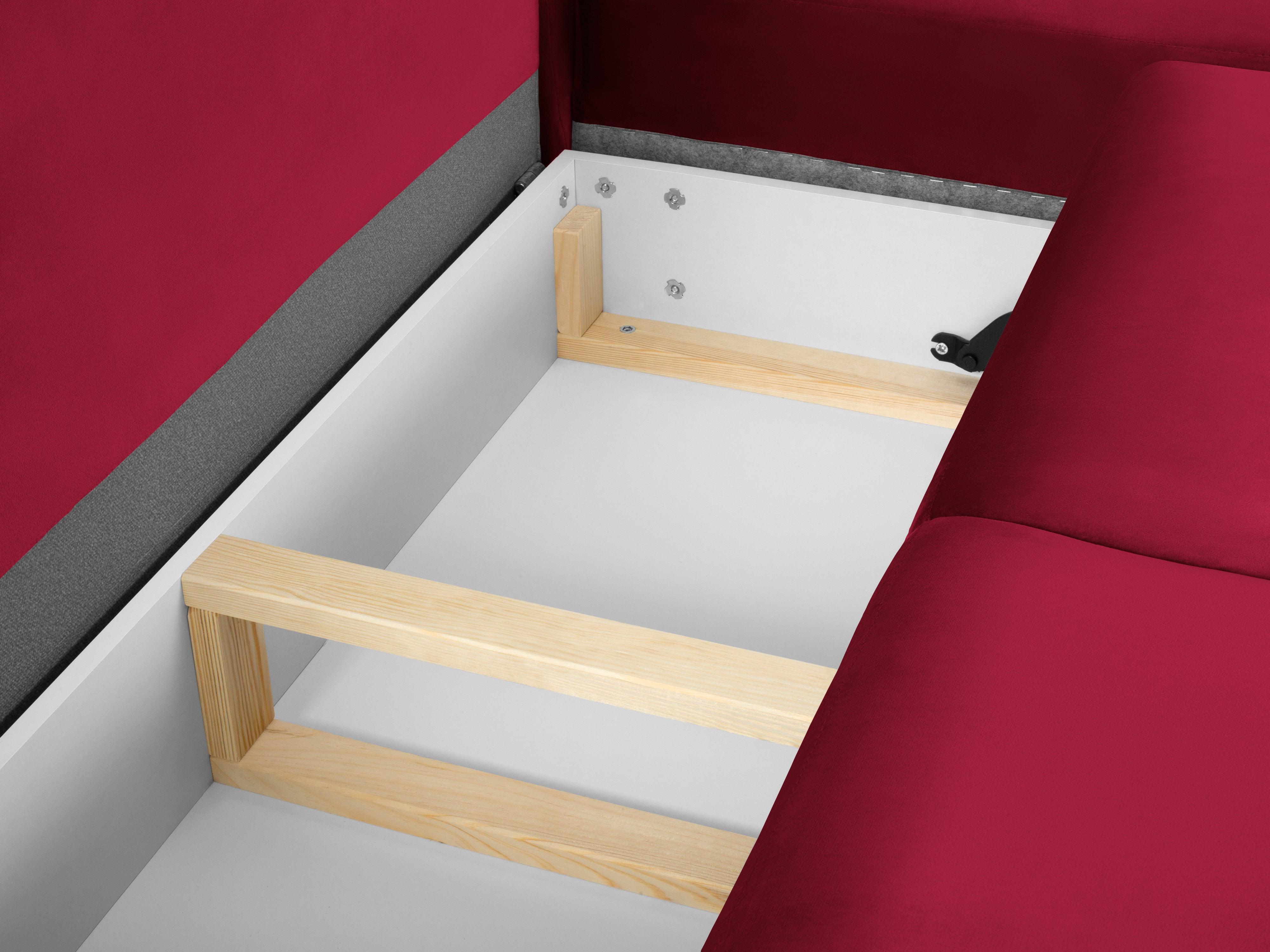 Narożnik 5-osobowy prawostronny z funkcją spania KYOTO czerwony z czarną podstawą Cosmopolitan Design Eye on Design