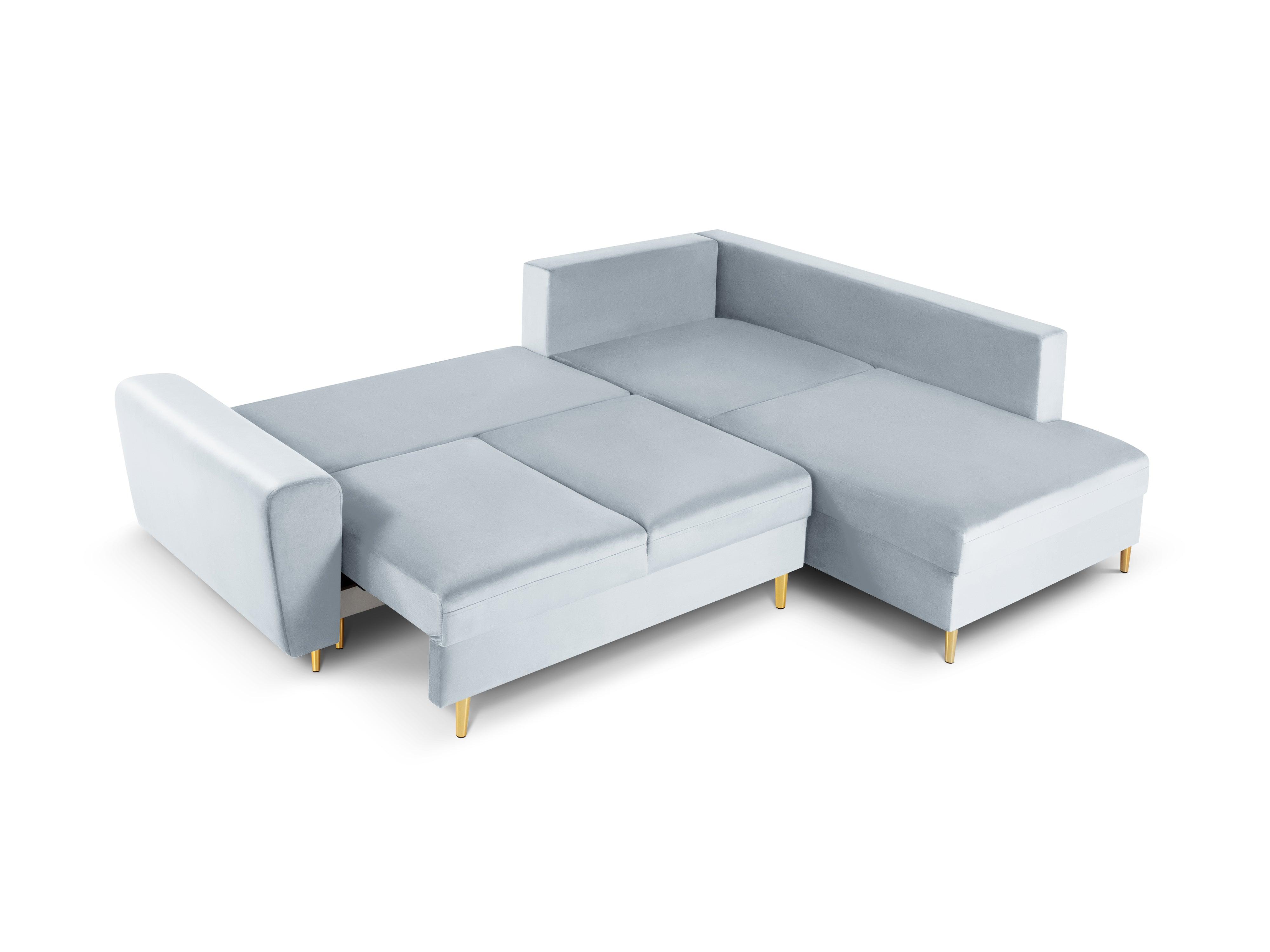 Narożnik 5-osobowy prawostronny z funkcją spania KYOTO jasnoniebieski ze złotą podstawą Cosmopolitan Design Eye on Design