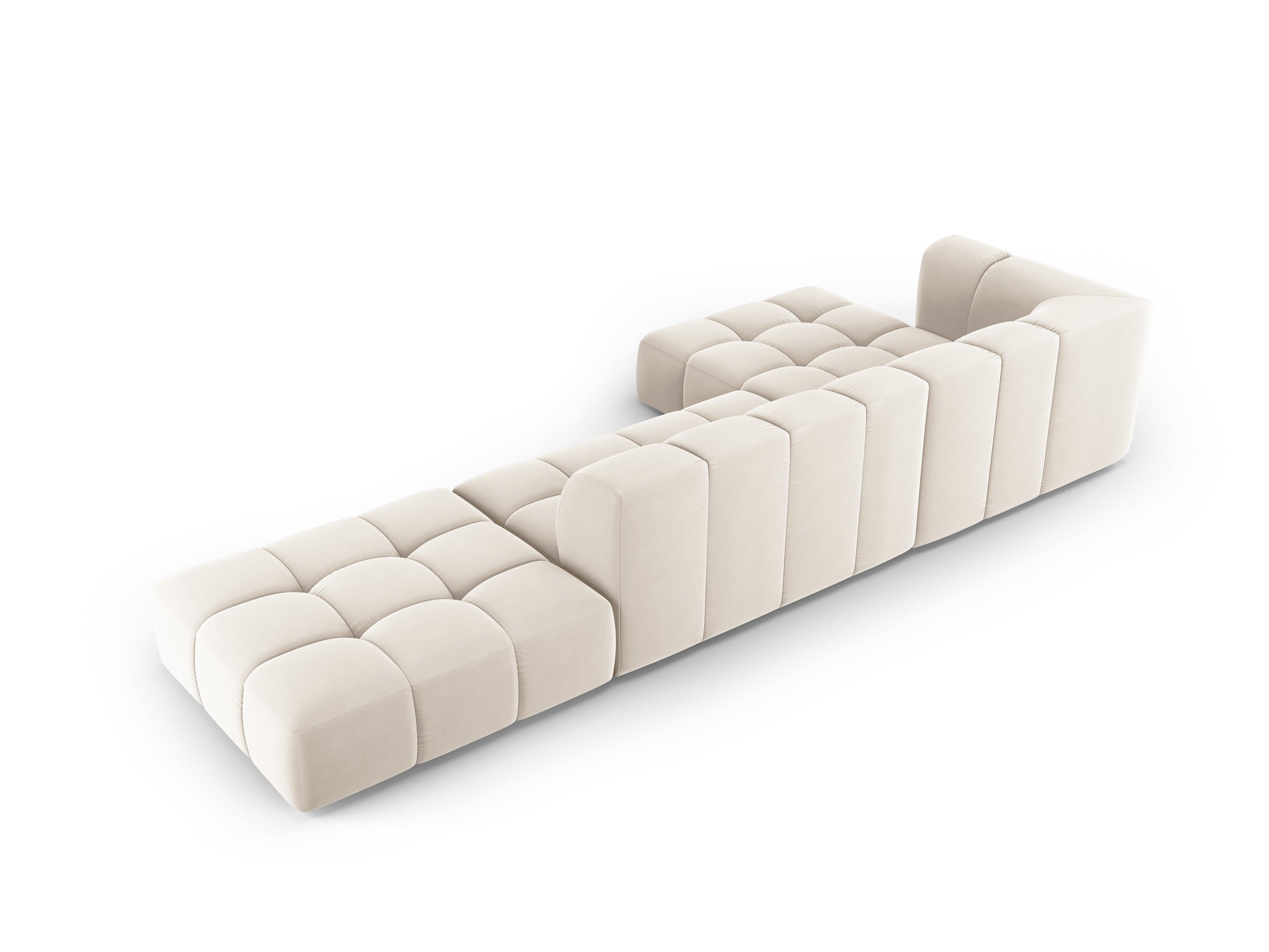 Narożnik aksamitny 5-osobowy lewostronny otwarty FRANCESCA jasnobeżowy Milo Casa Eye on Design