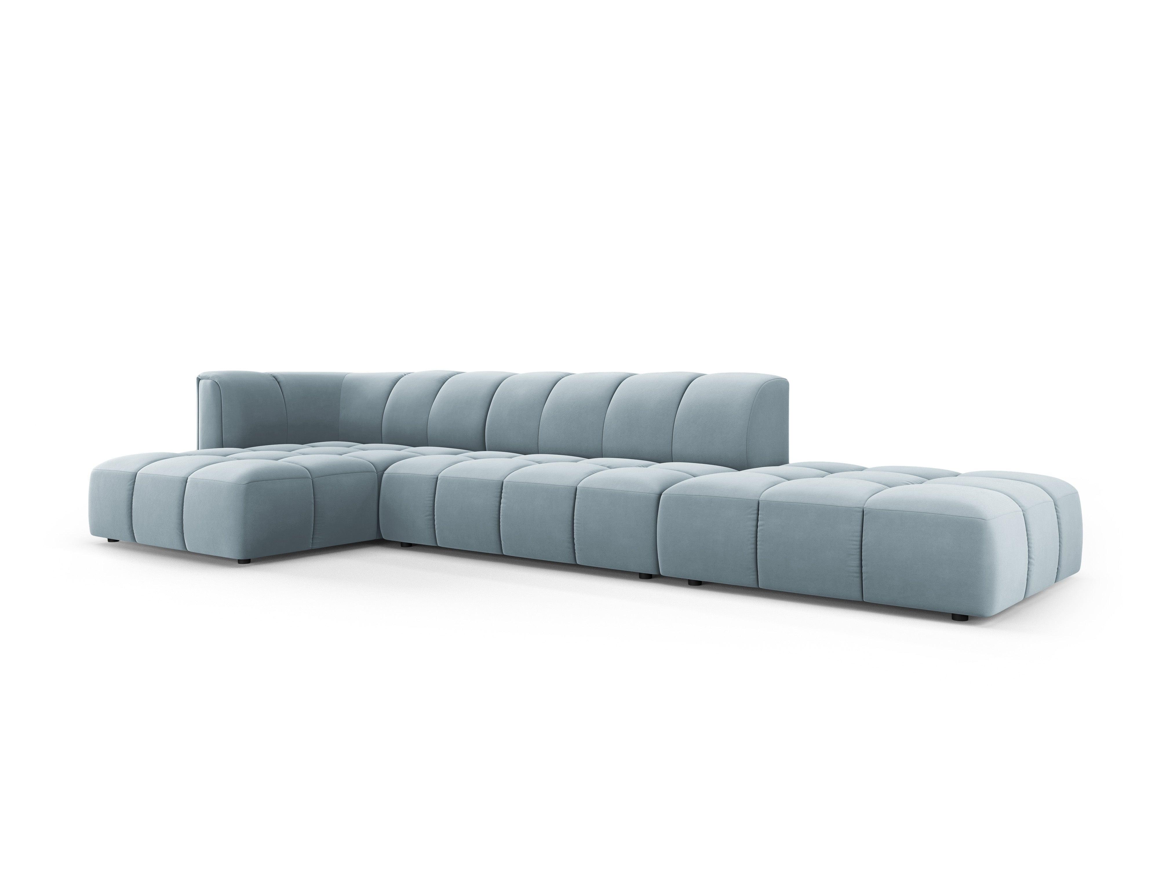 Narożnik aksamitny 5-osobowy lewostronny otwarty FRANCESCA jasnoniebieski Milo Casa Eye on Design