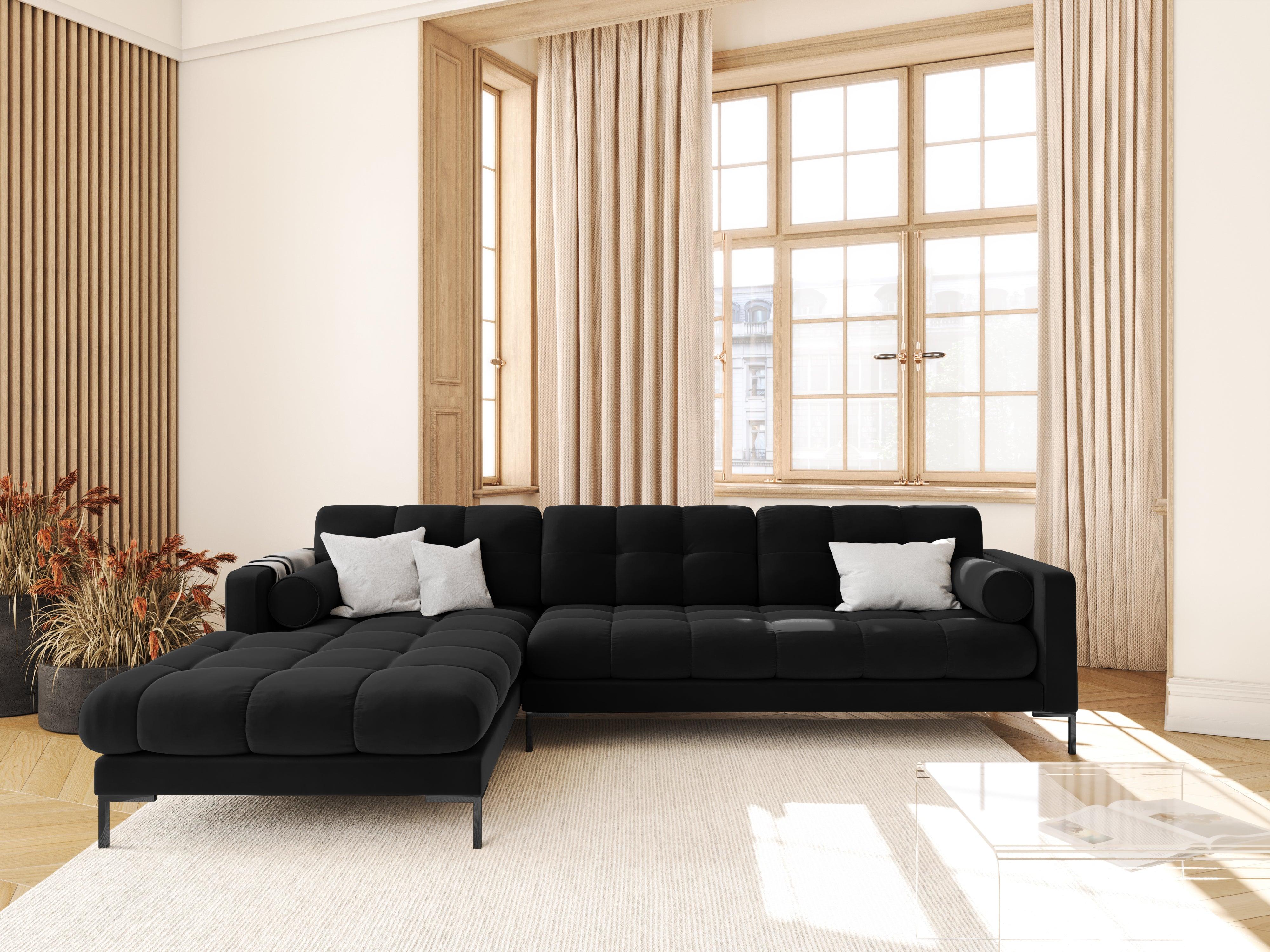 Narożnik aksamitny lewostronny BALI czarny z czarną podstawą Cosmopolitan Design Eye on Design