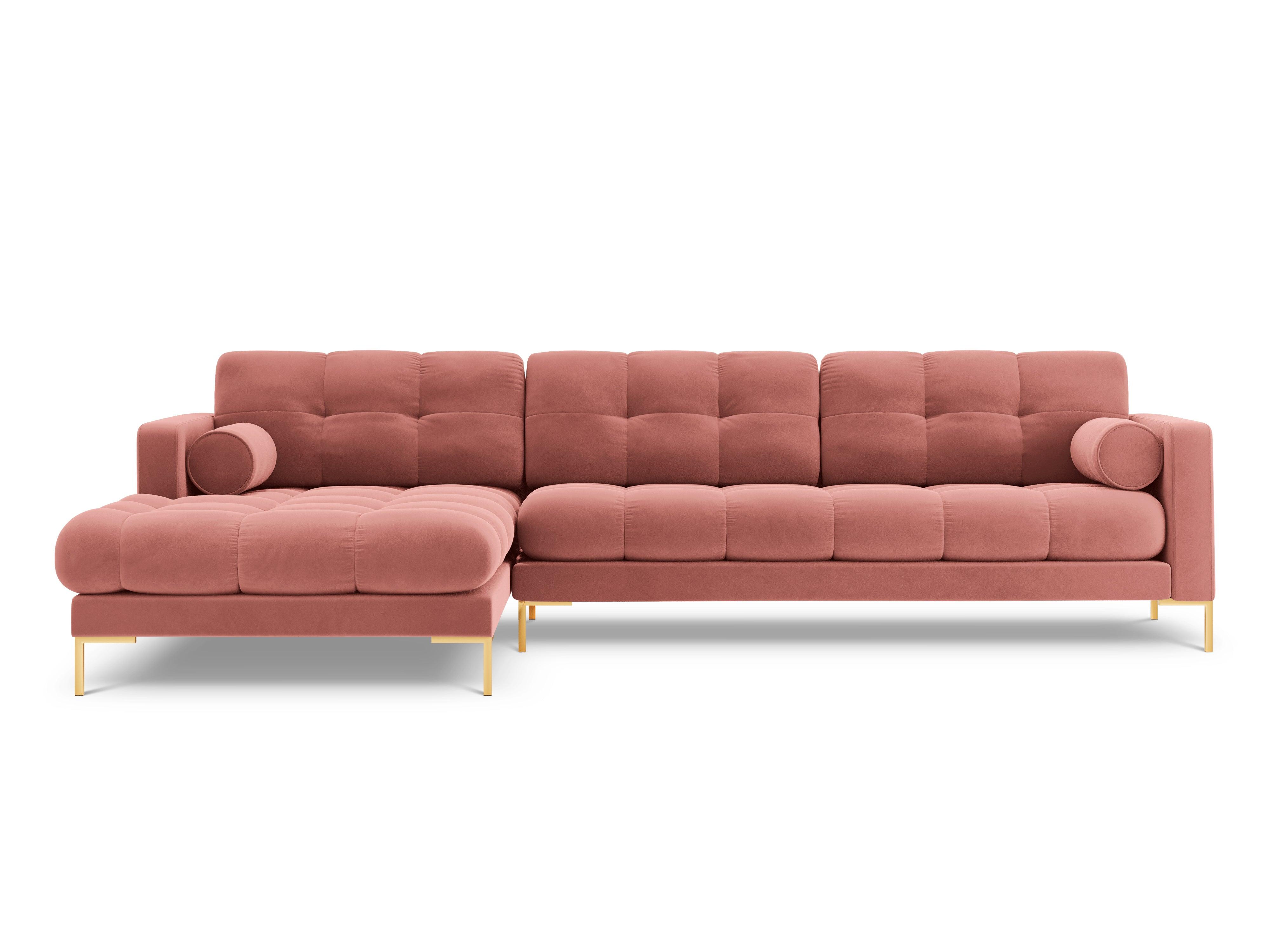 Narożnik aksamitny lewostronny BALI różowy ze złotą podstawą Cosmopolitan Design Eye on Design