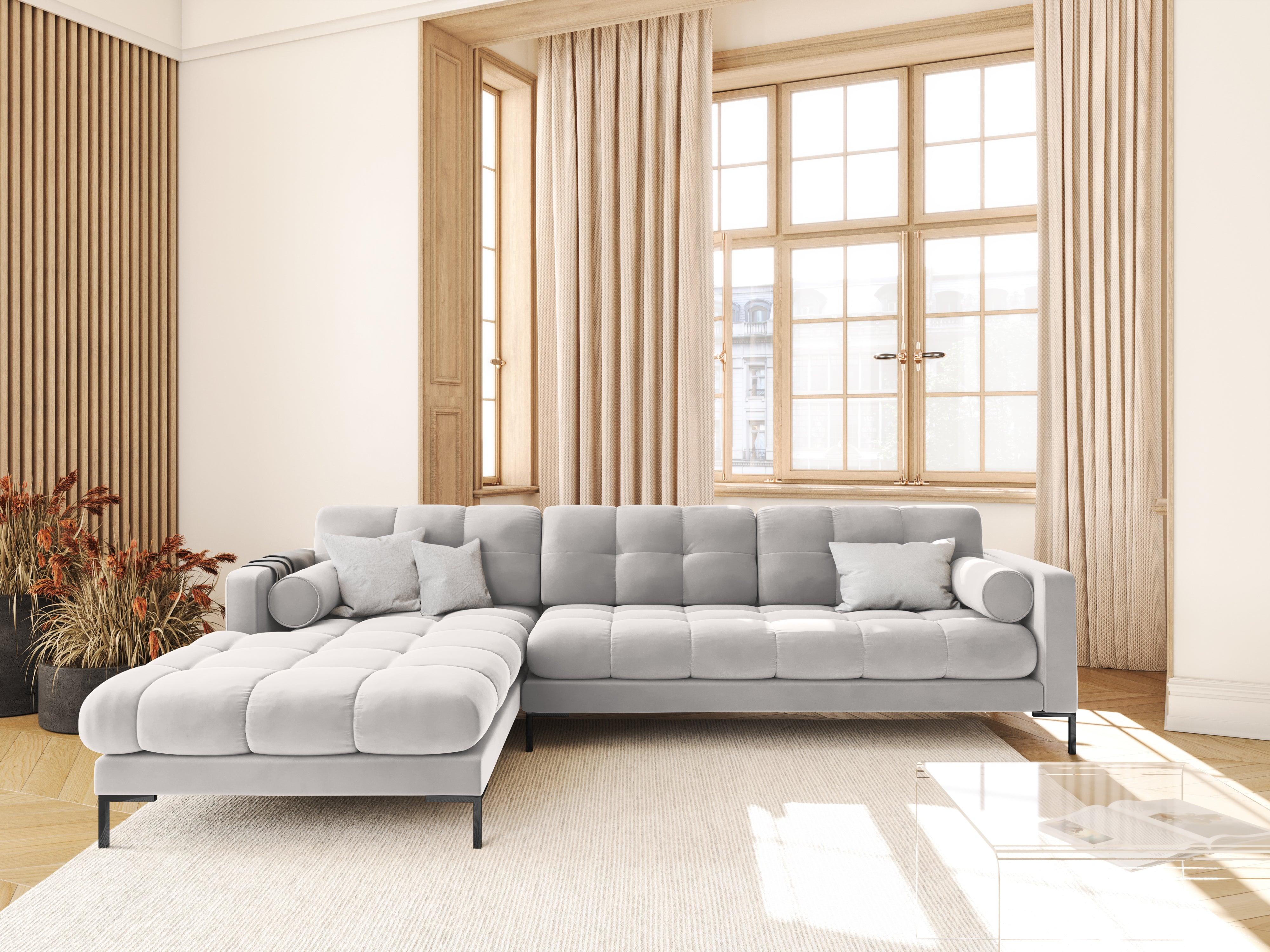 Narożnik aksamitny lewostronny BALI srebrny z czarną podstawą Cosmopolitan Design Eye on Design