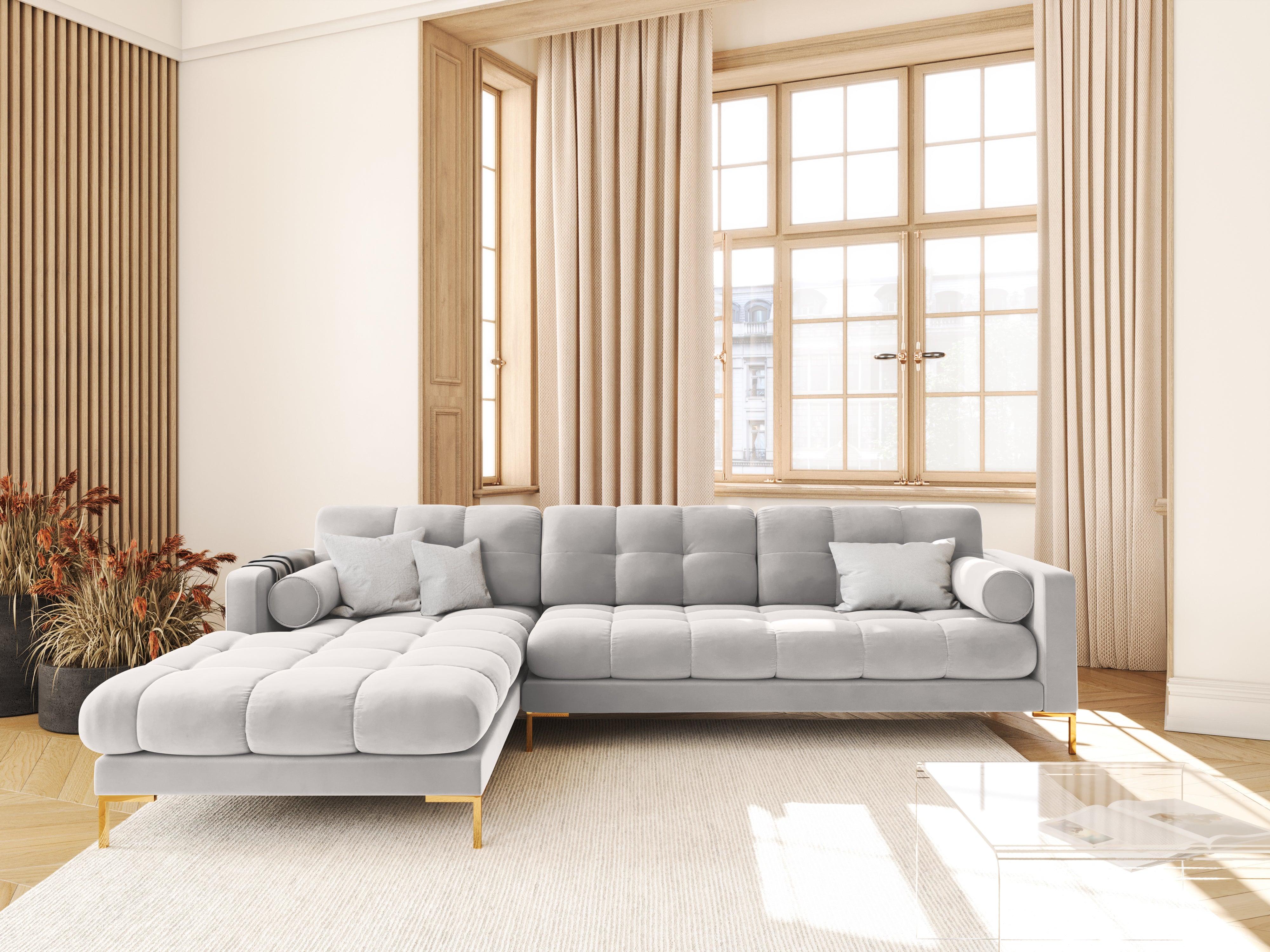 Narożnik aksamitny lewostronny BALI srebrny ze złotą podstawą Cosmopolitan Design Eye on Design