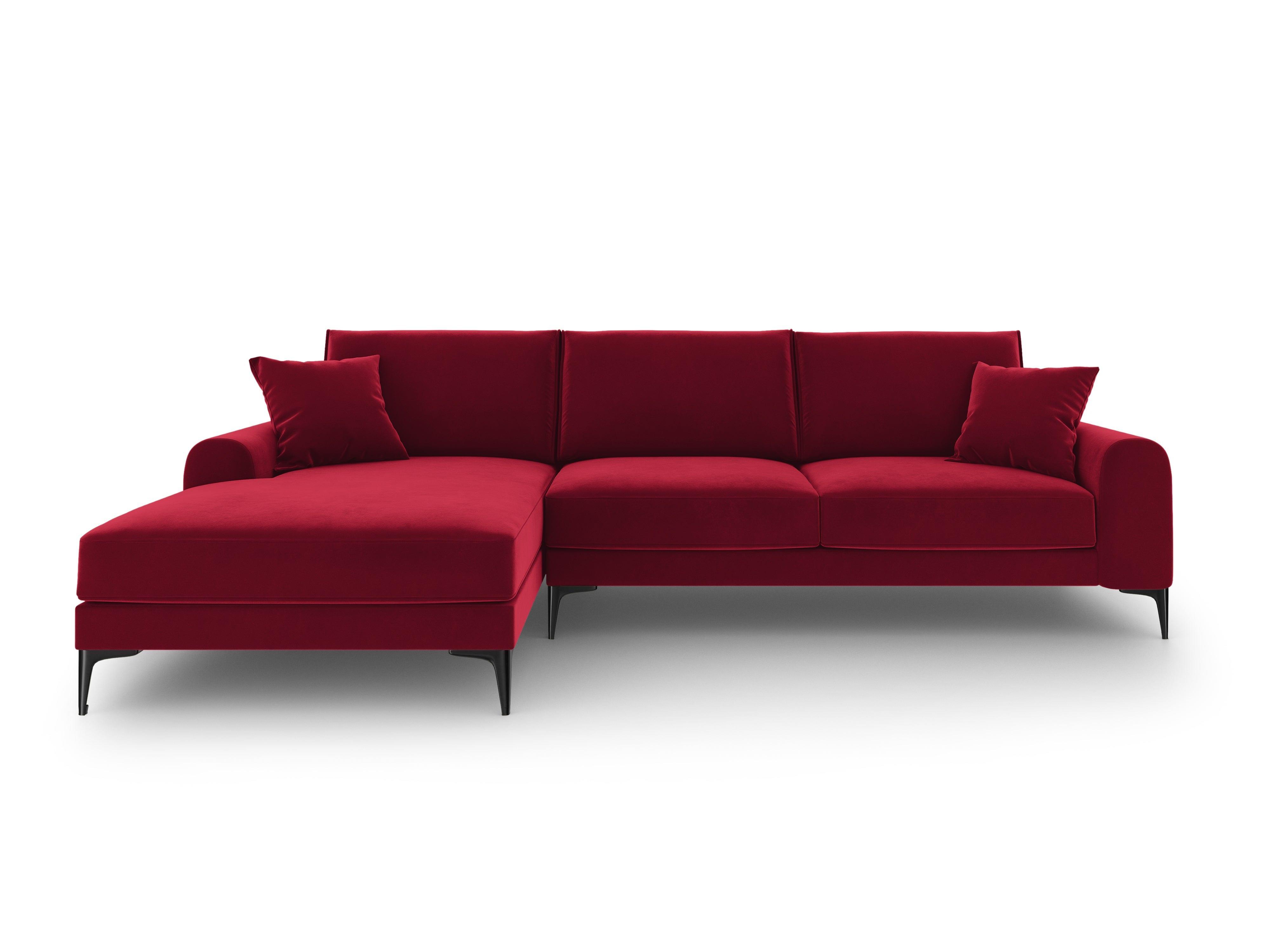 Narożnik aksamitny lewostronny MADARA czerwony z czarną podstawą Mazzini Sofas Eye on Design