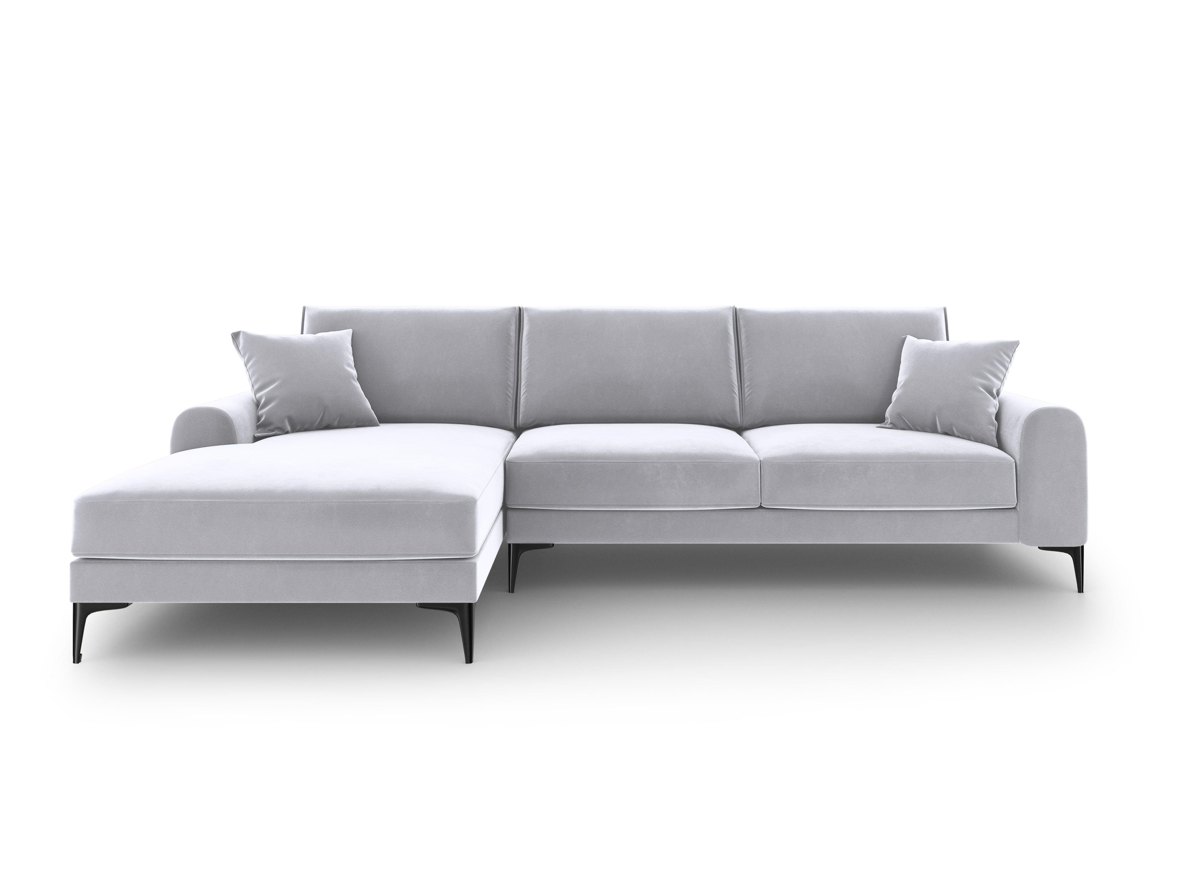 Narożnik aksamitny lewostronny MADARA srebrny z czarną podstawą Mazzini Sofas Eye on Design