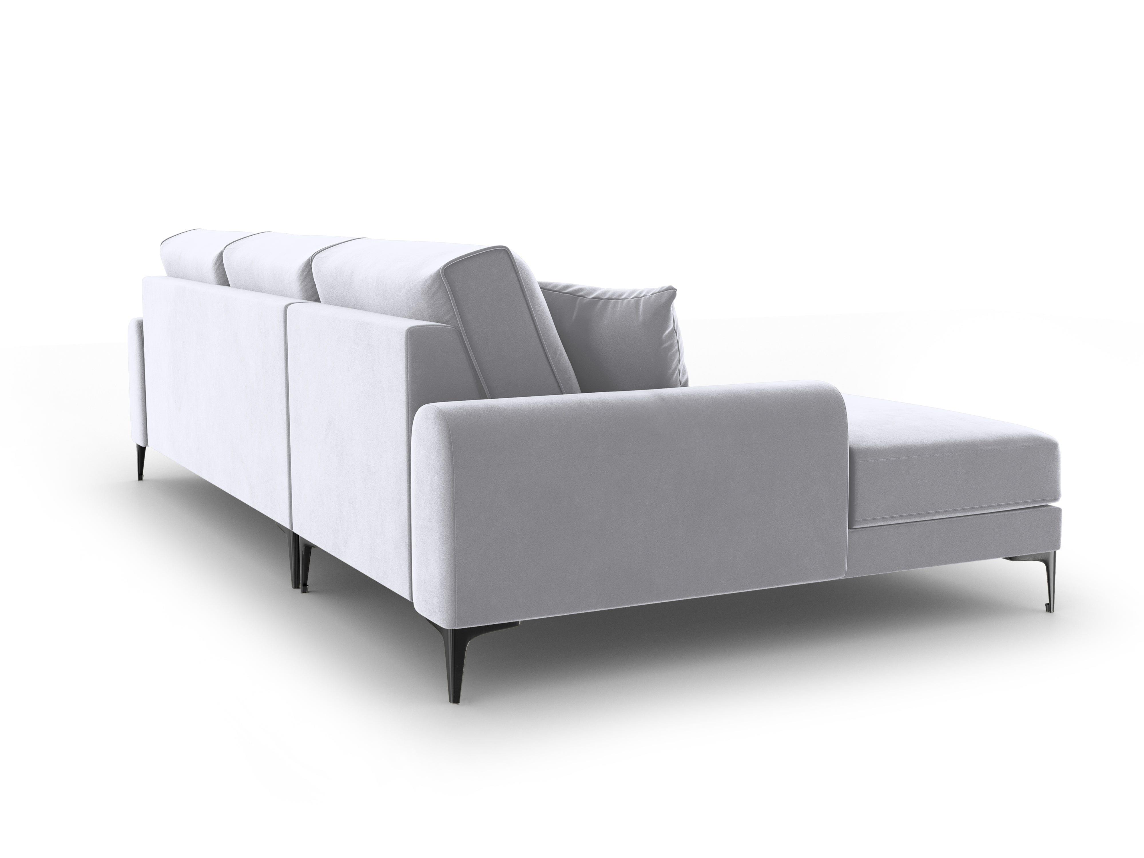 Narożnik aksamitny lewostronny MADARA srebrny z czarną podstawą Mazzini Sofas Eye on Design