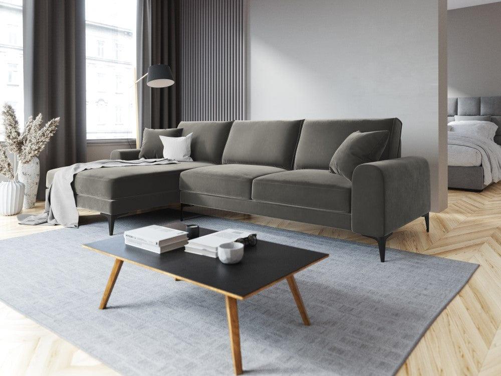 Narożnik aksamitny lewostronny MADARA szary z czarną podstawą Mazzini Sofas Eye on Design