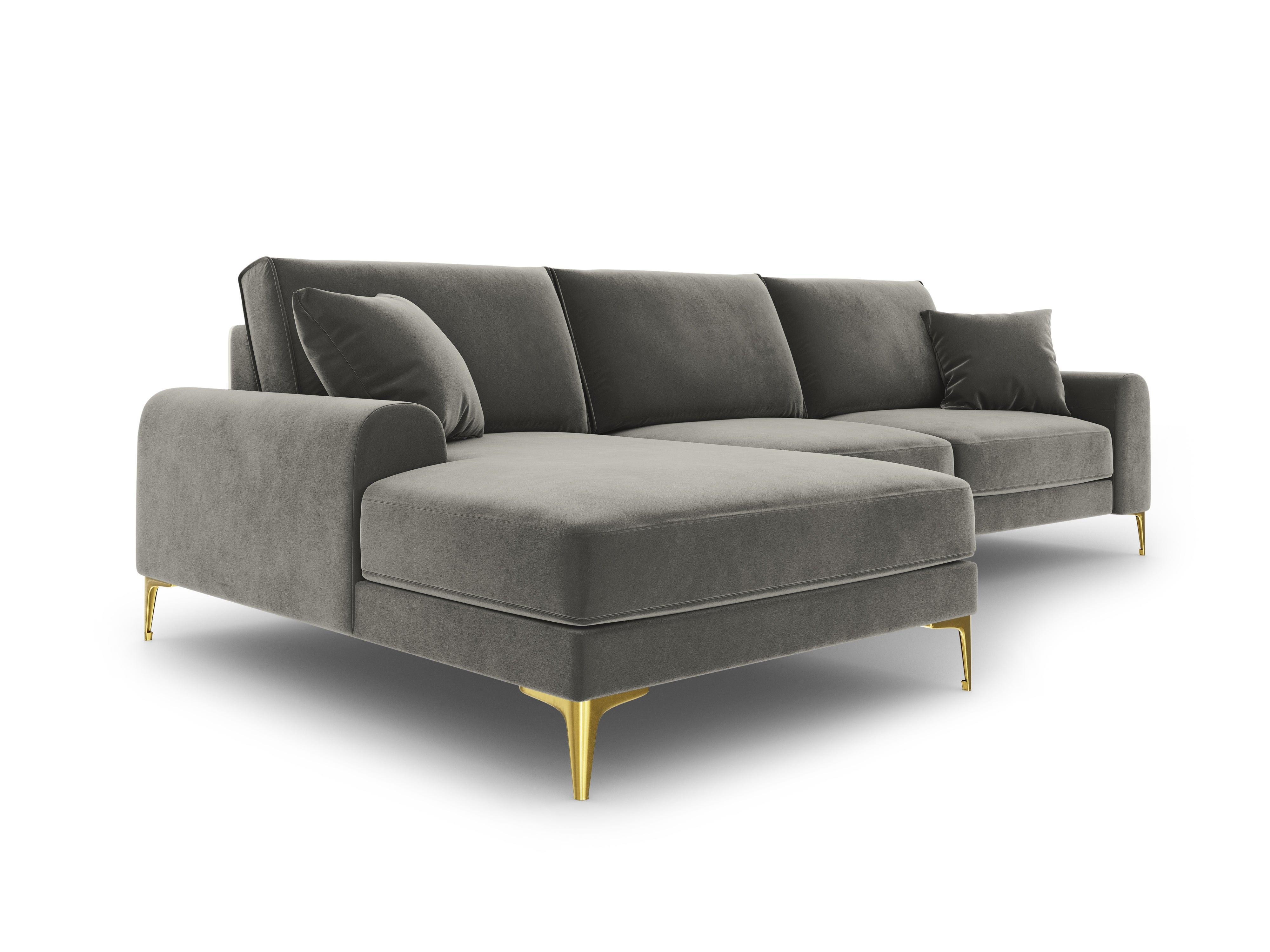 Narożnik aksamitny lewostronny MADARA szary ze złotą podstawą Mazzini Sofas Eye on Design
