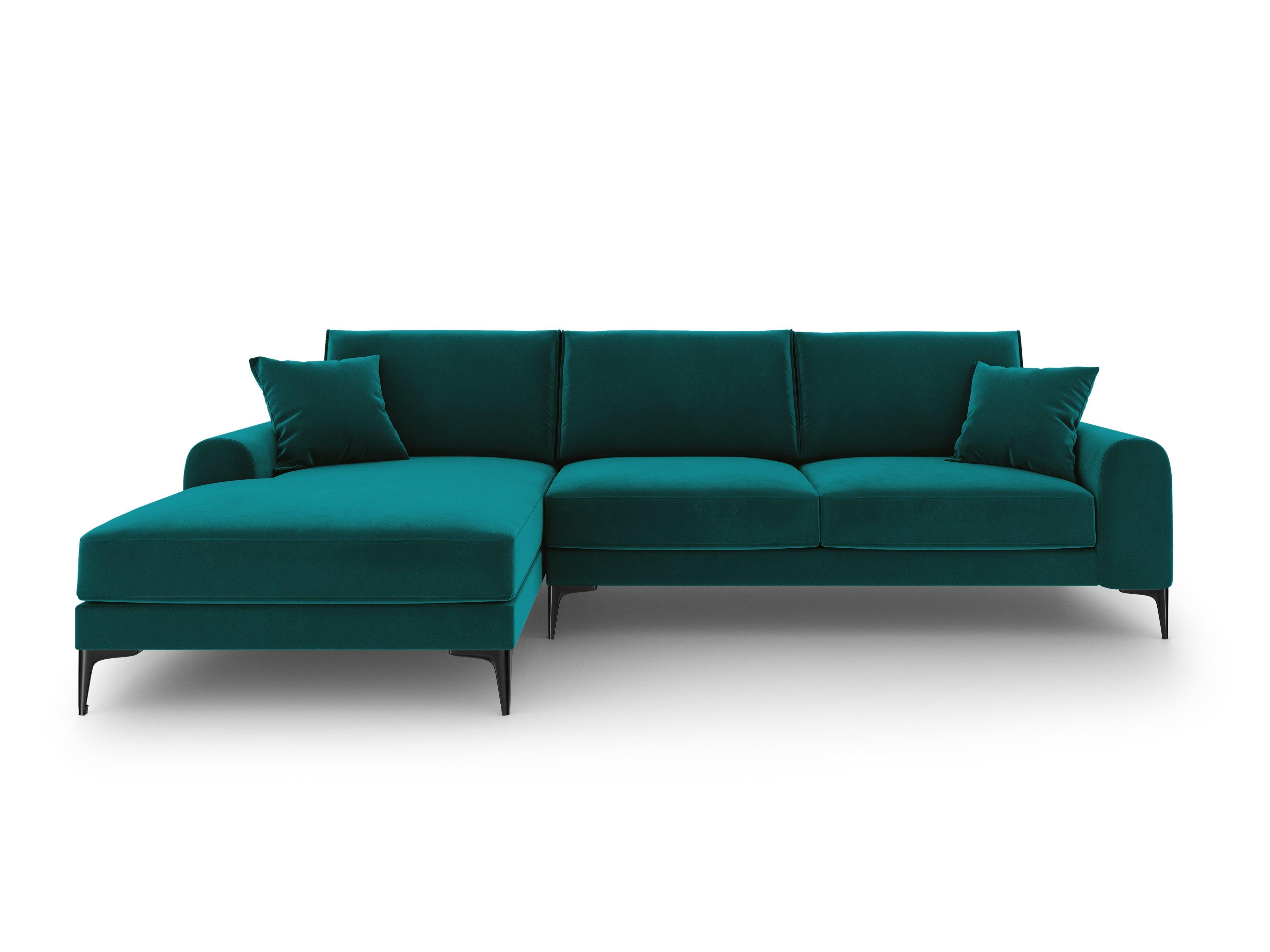 Narożnik aksamitny lewostronny MADARA turkusowy z czarną podstawą Mazzini Sofas Eye on Design
