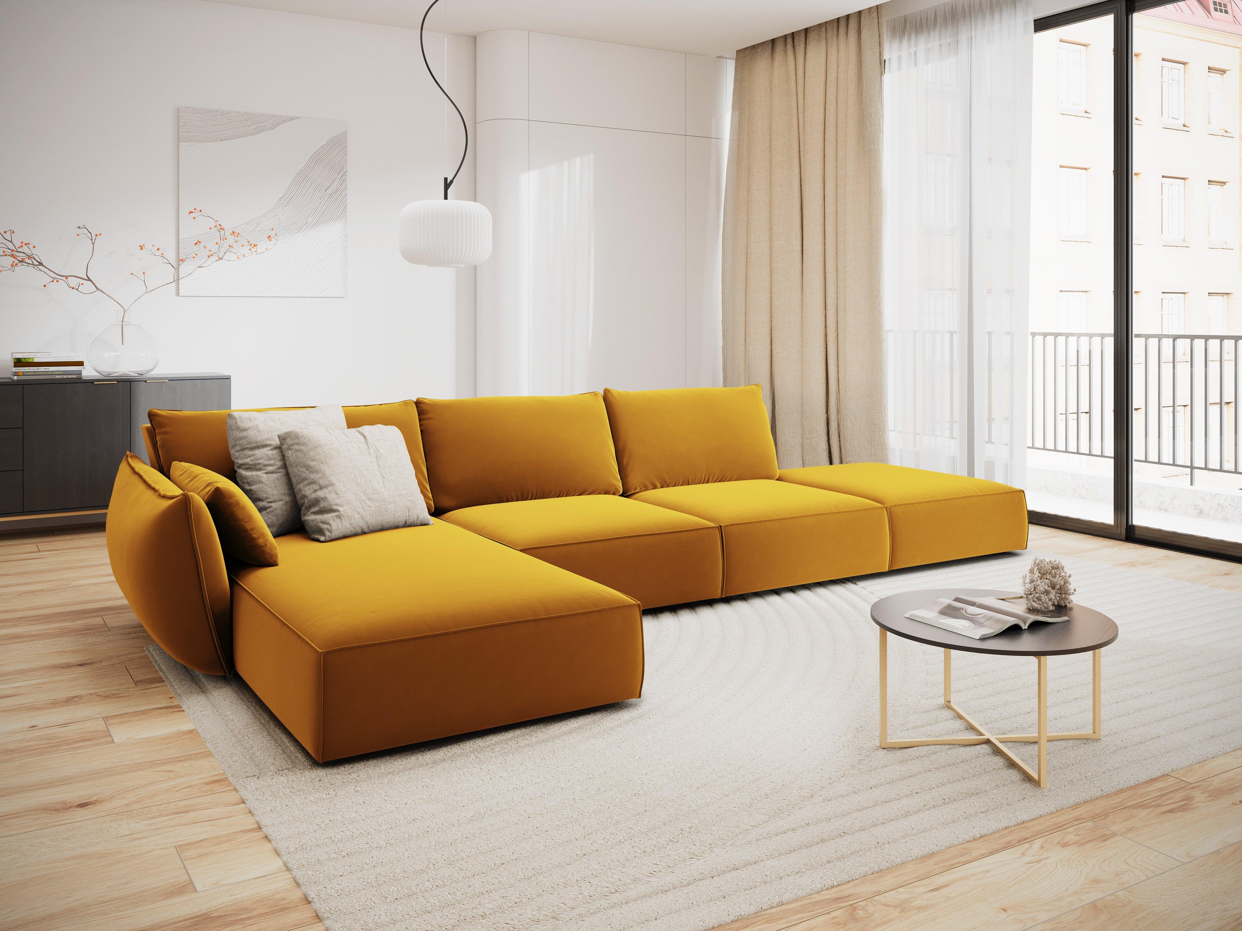 Narożnik aksamitny lewostronny otwarty VANDA musztardowy Mazzini Sofas Eye on Design