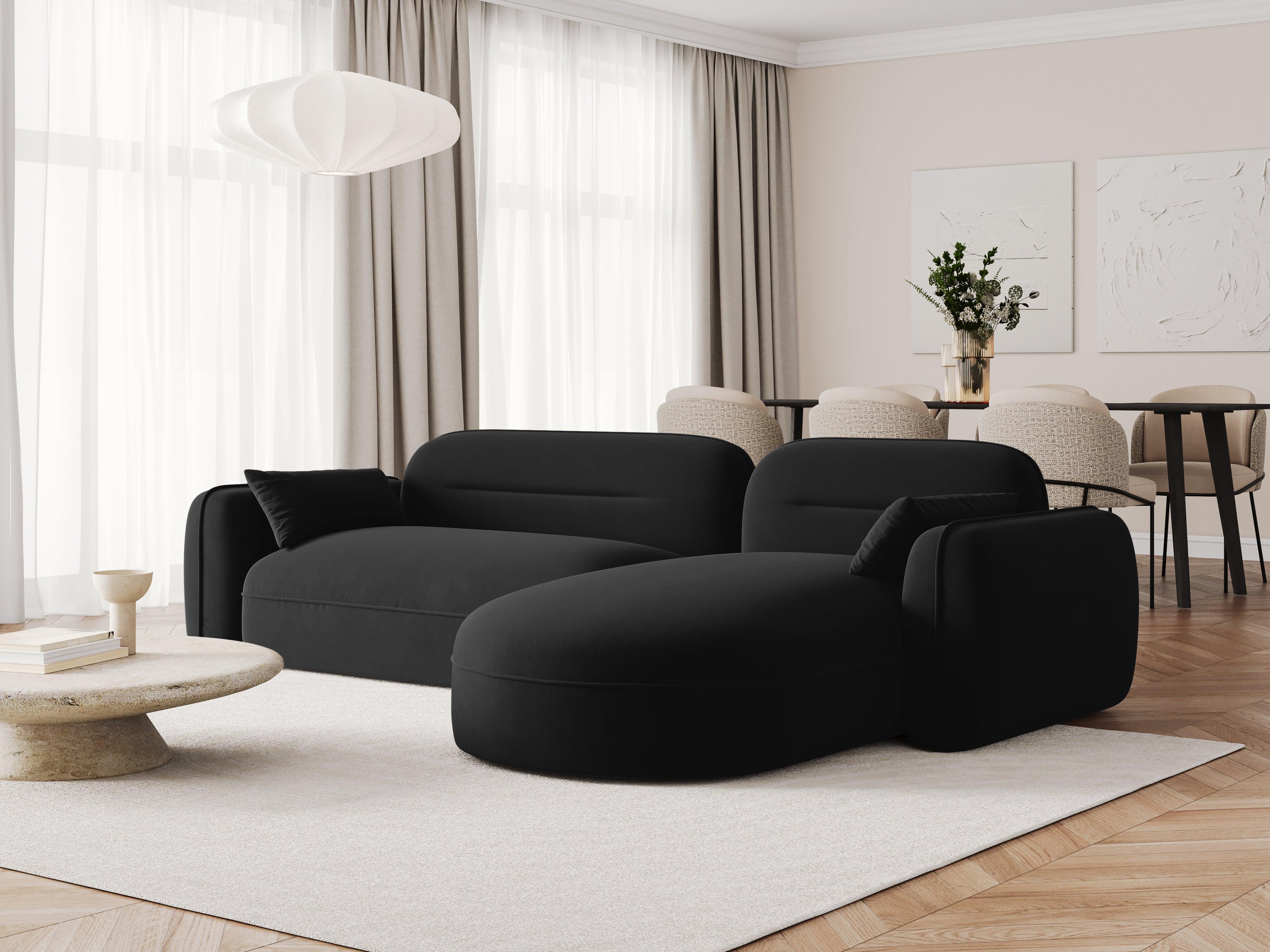 Narożnik aksamitny prawostronny 3,5-osobowy SYDNEY czarny – Cosmopolitan Design