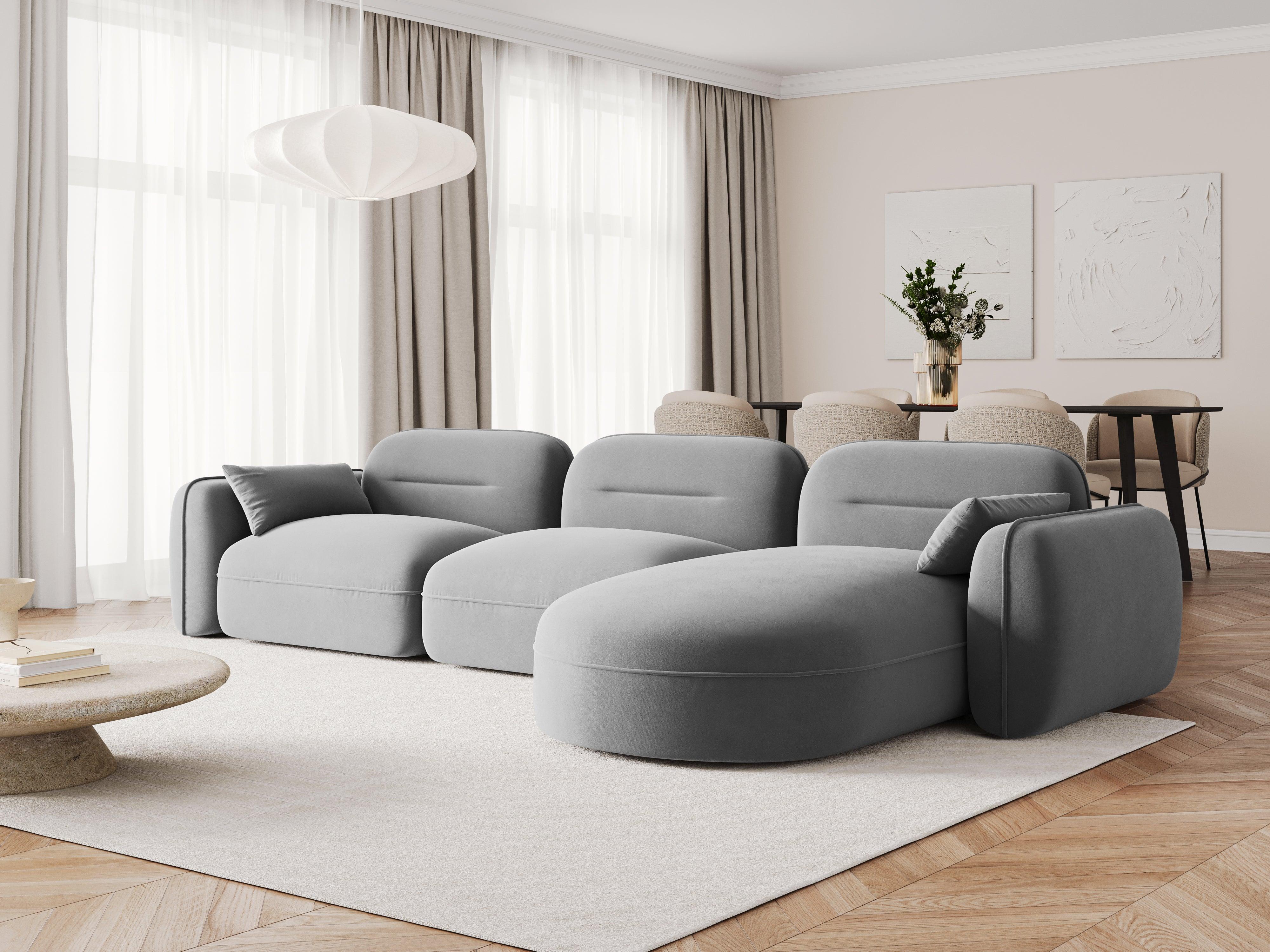 Narożnik aksamitny prawostronny 4-osobowy SYDNEY jasnoszary – Cosmopolitan Design