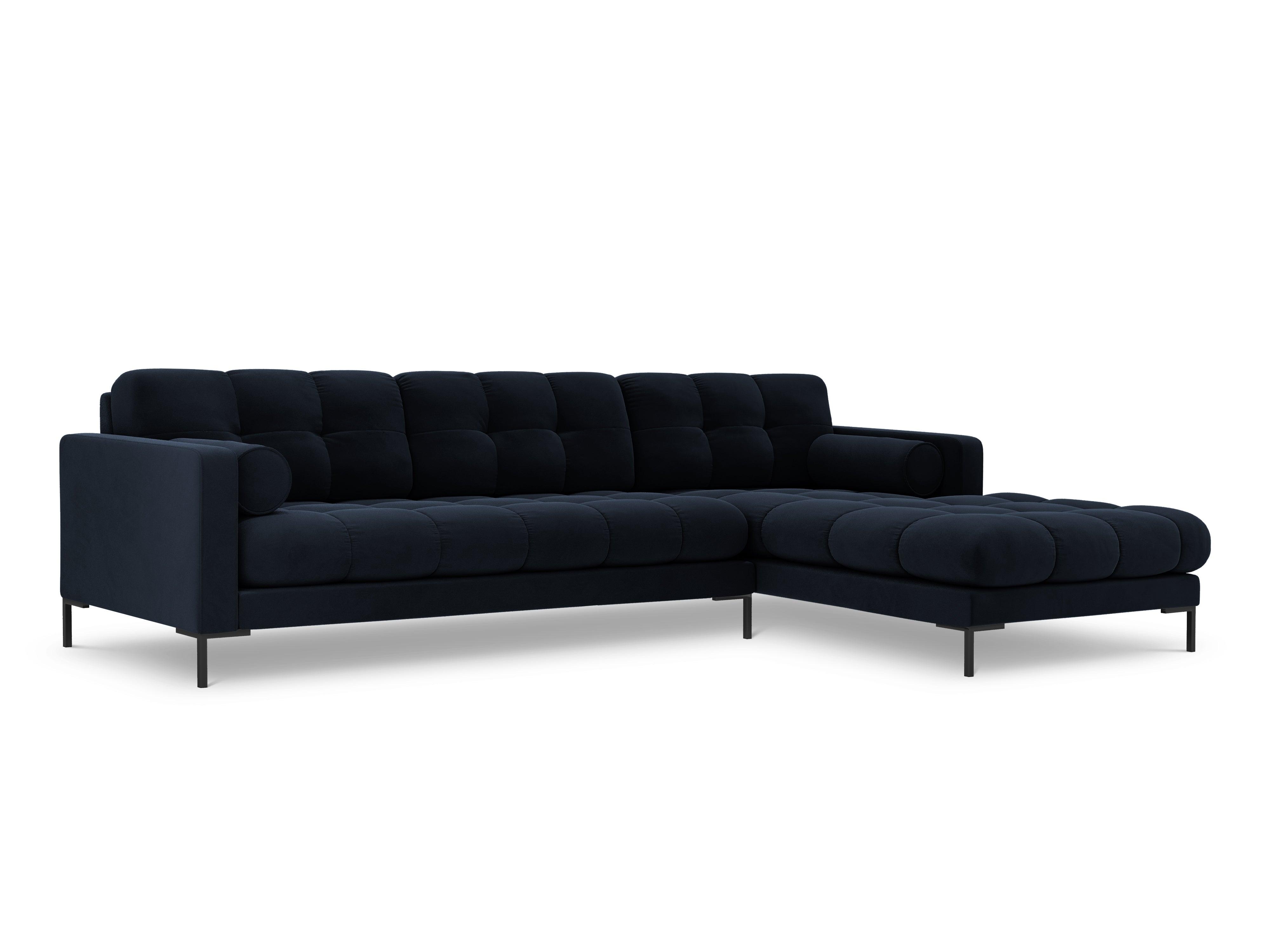 Narożnik aksamitny prawostronny BALI ciemnoniebieski z czarną podstawą Cosmopolitan Design Eye on Design