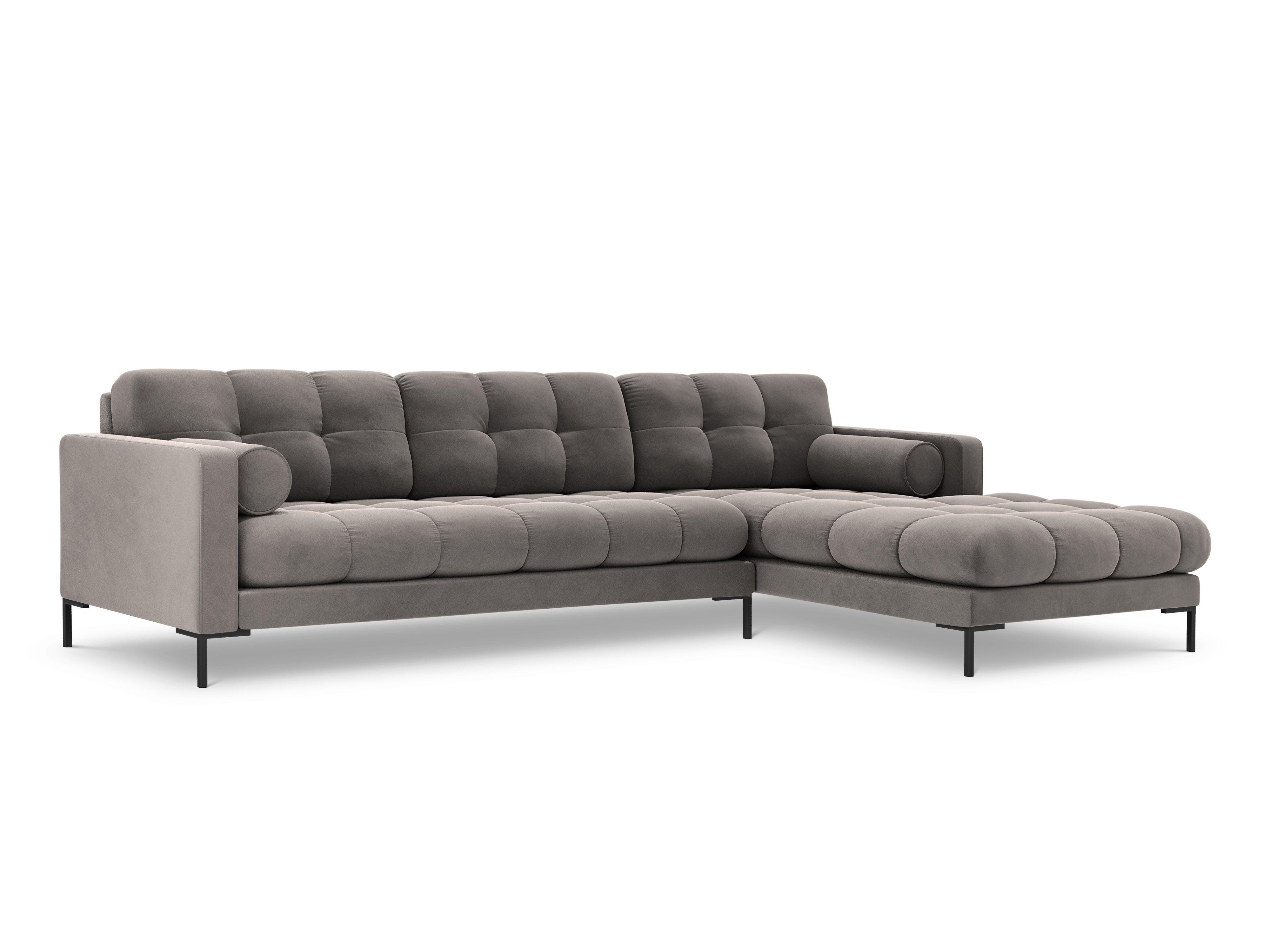 Narożnik aksamitny prawostronny BALI jasnoszary z czarną podstawą Cosmopolitan Design Eye on Design